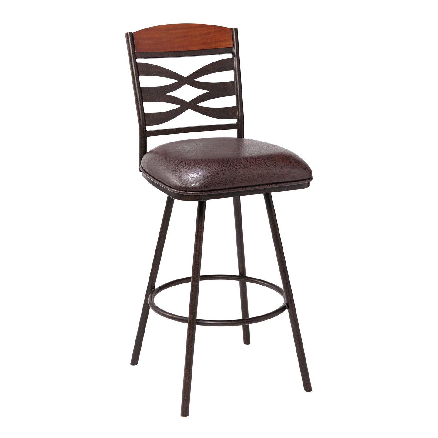 30" Brown Faux Leather Speckled Metal and Maple Wood Bar Stool By Homeroots | Bar Stools | Modishstore - 2