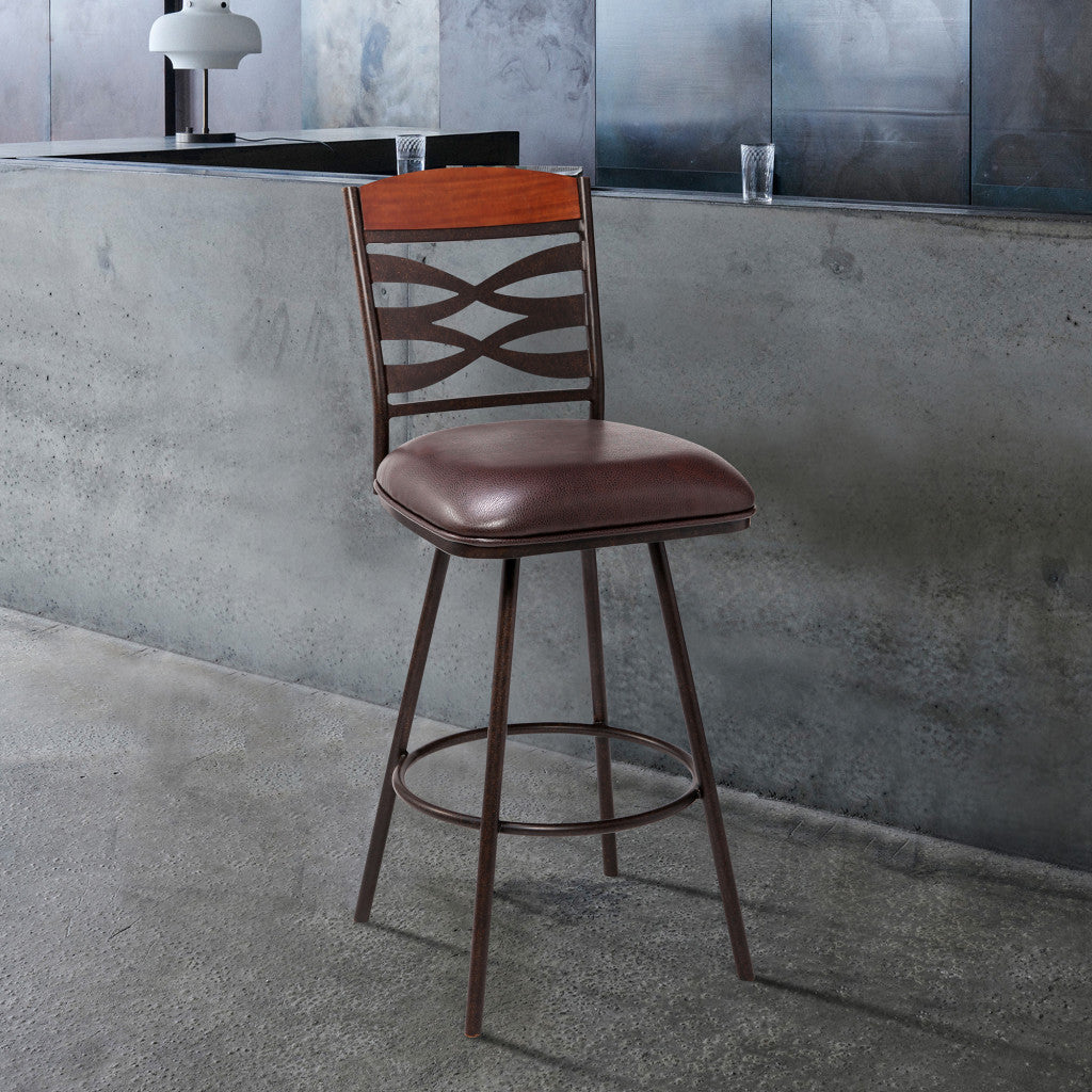 30" Brown Faux Leather Speckled Metal and Maple Wood Bar Stool By Homeroots | Bar Stools | Modishstore