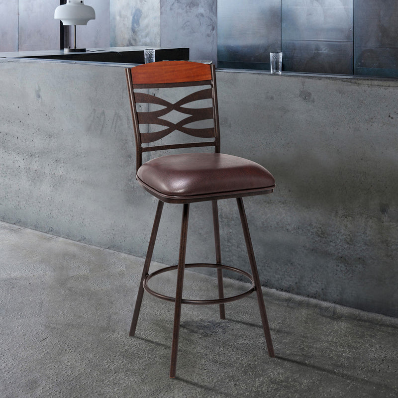 30" Brown Faux Leather Speckled Metal and Maple Wood Bar Stool By Homeroots | Bar Stools | Modishstore