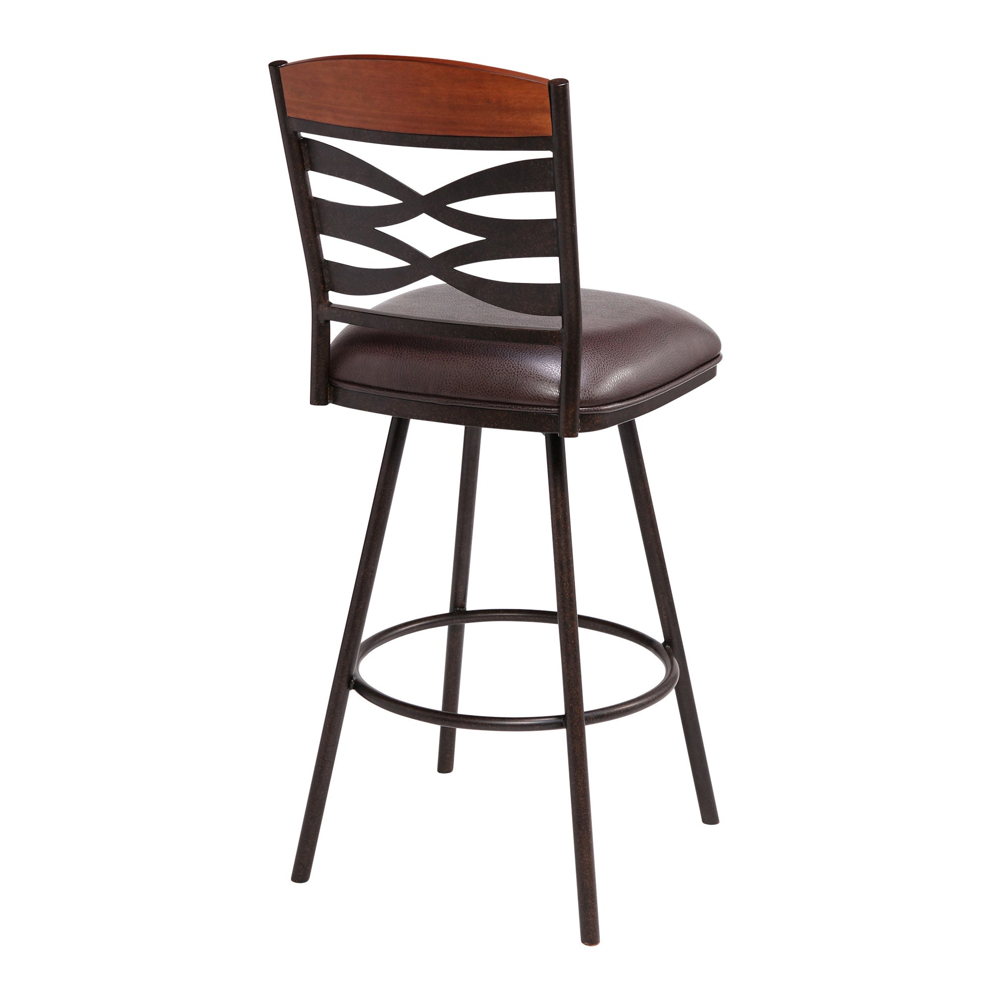 30" Brown Faux Leather Speckled Metal and Maple Wood Bar Stool By Homeroots | Bar Stools | Modishstore - 3