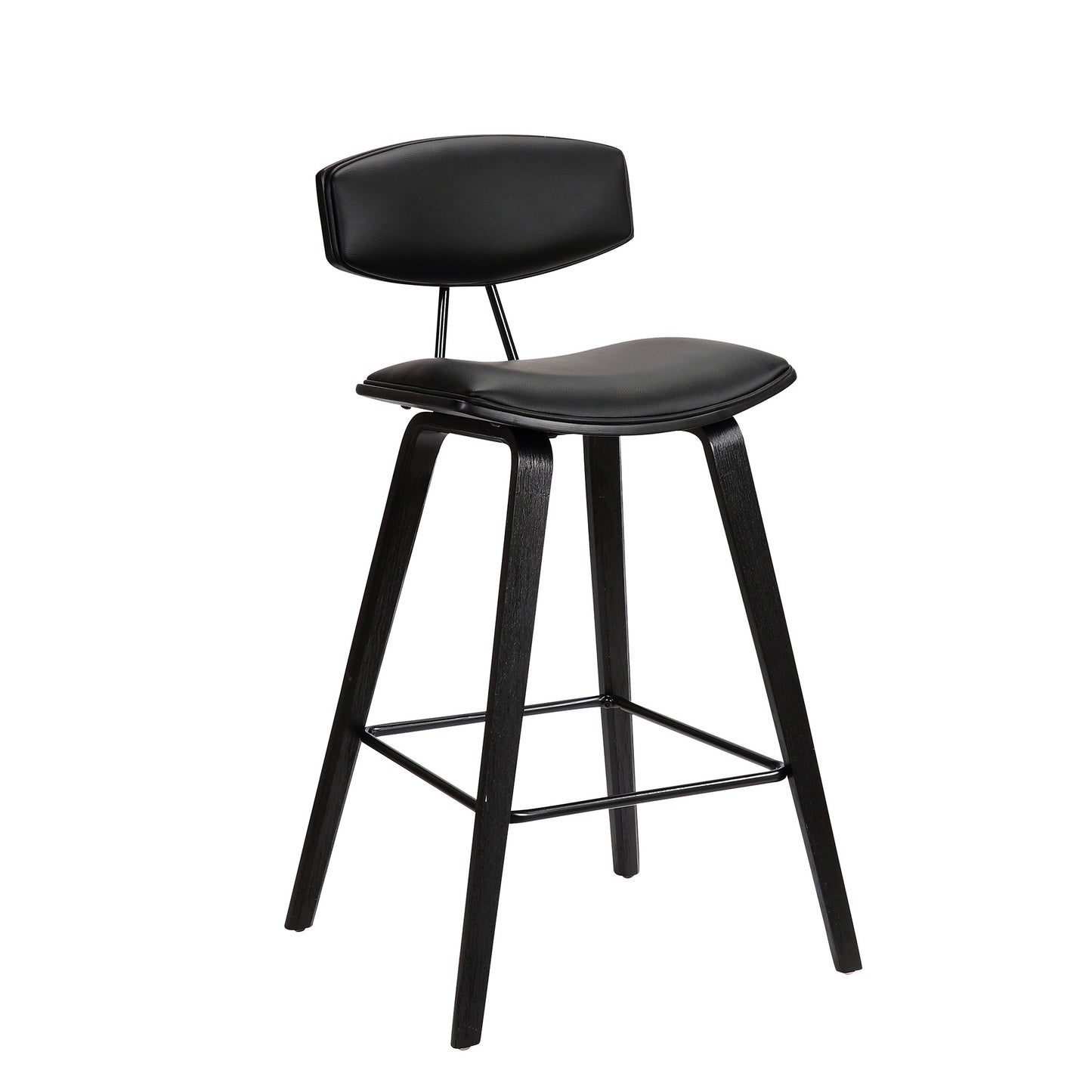 29” Black Faux Leather Mid Century Modern Bar Stool By Homeroots | Bar Stools | Modishstore - 2