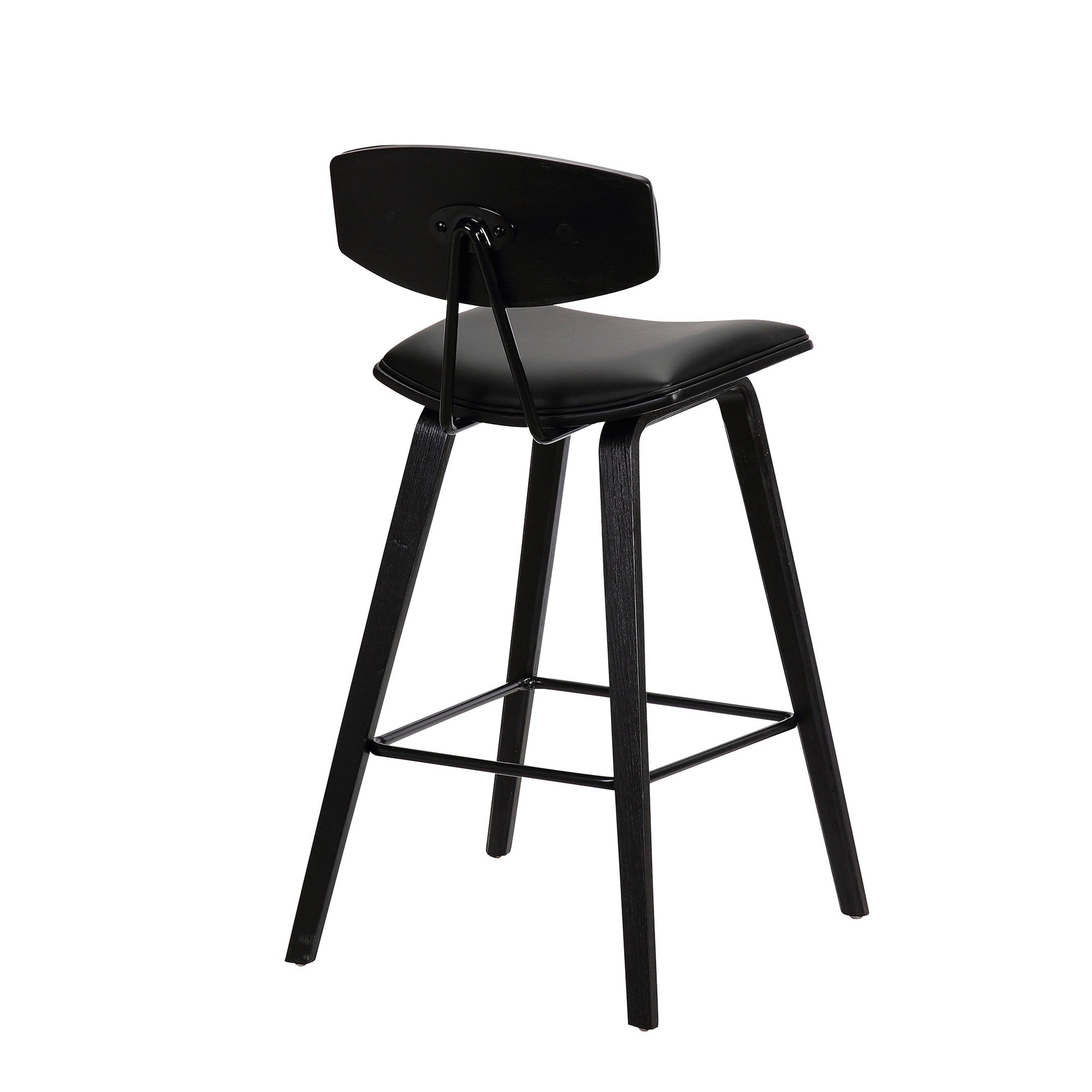 29” Black Faux Leather Mid Century Modern Bar Stool By Homeroots | Bar Stools | Modishstore - 5