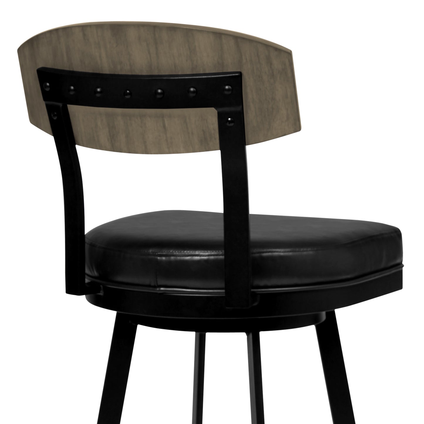 26" Black Faux Leather Black Metal and Gray Walnut Open Back Swivel Bar Stool By Homeroots | Bar Stools | Modishstore - 5