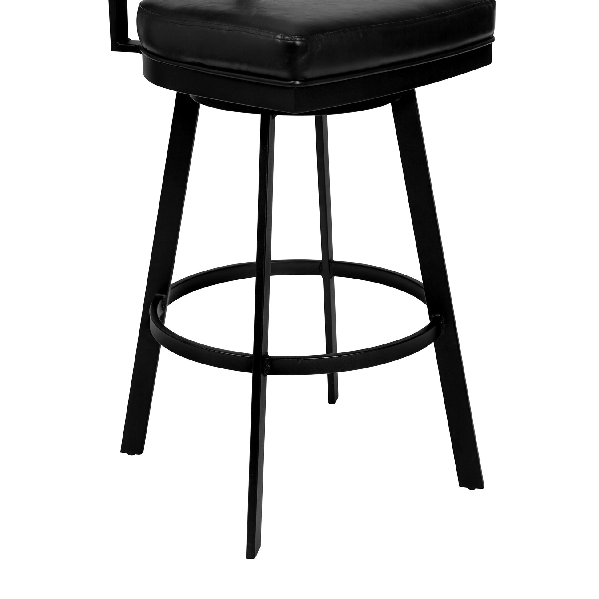 26" Black Faux Leather Black Metal and Gray Walnut Open Back Swivel Bar Stool By Homeroots | Bar Stools | Modishstore - 6