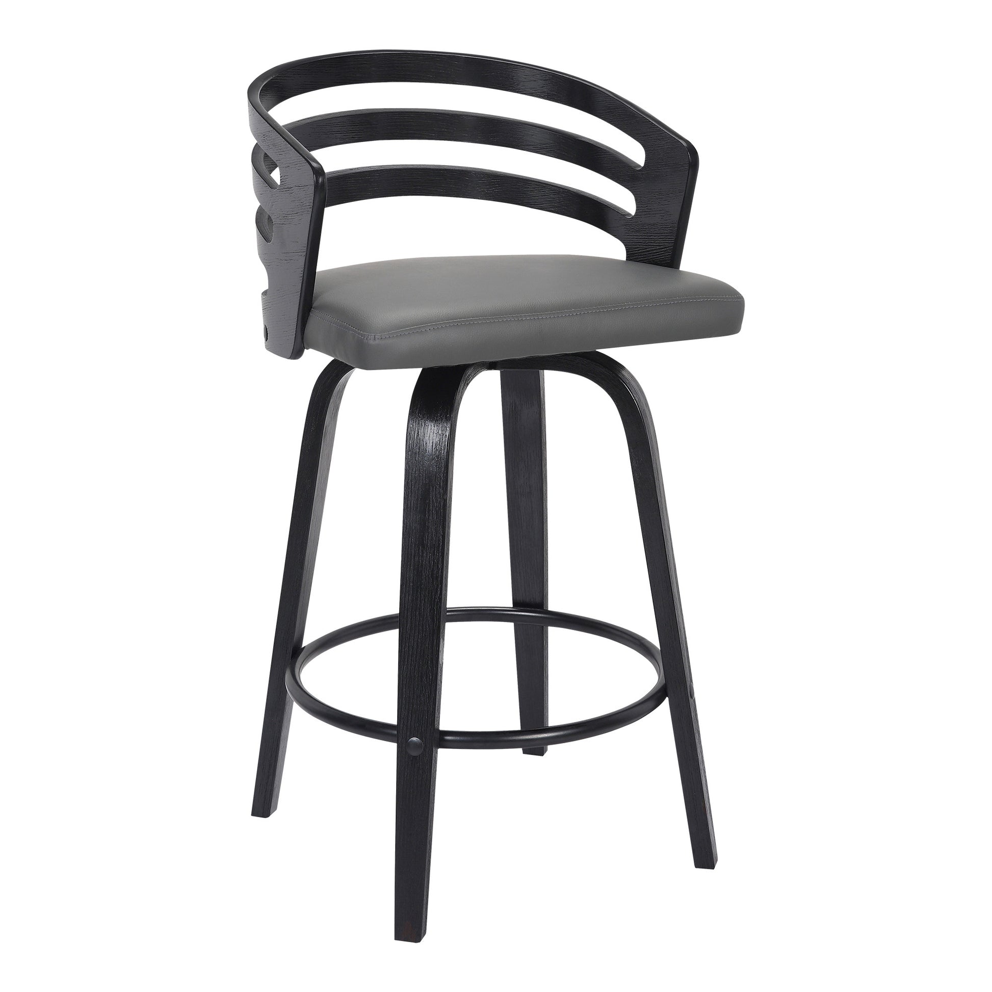 30” Gray Modern Faux Leather Swivel Bar Stool By Homeroots | Bar Stools | Modishstore - 2