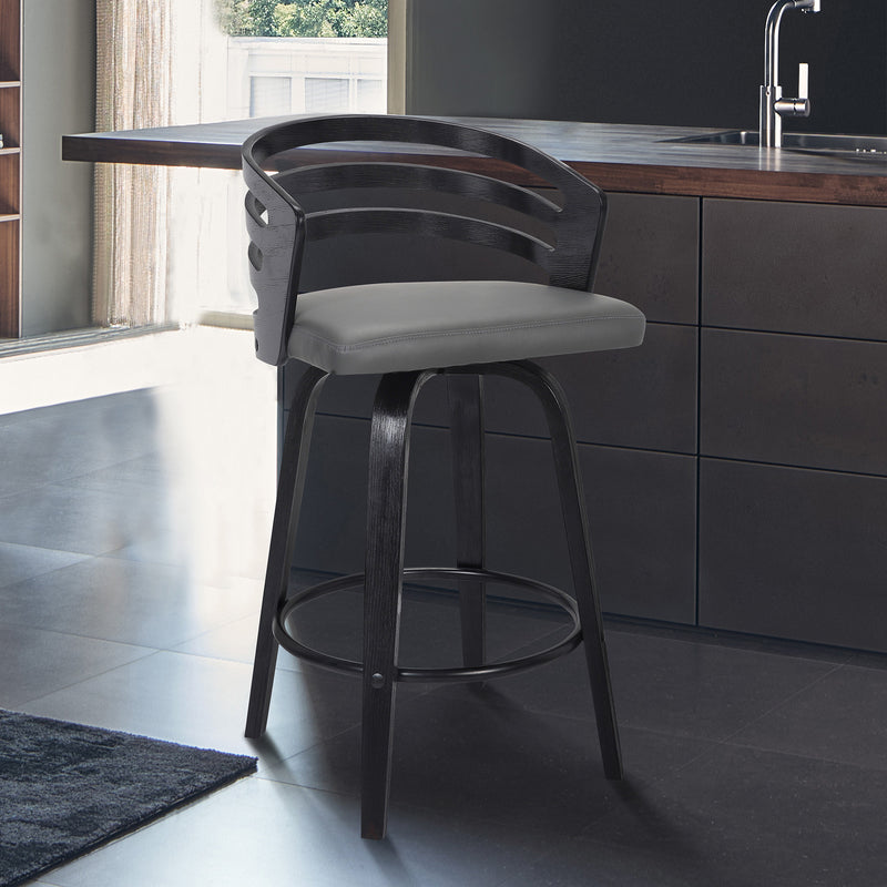 30” Gray Modern Faux Leather Swivel Bar Stool By Homeroots | Bar Stools | Modishstore