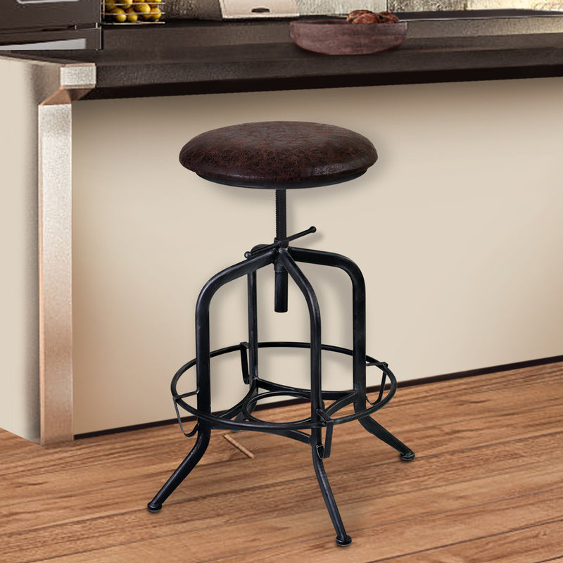 Brown and Black Adjustable Industrial Style Bar Stool By Homeroots | Bar Stools | Modishstore