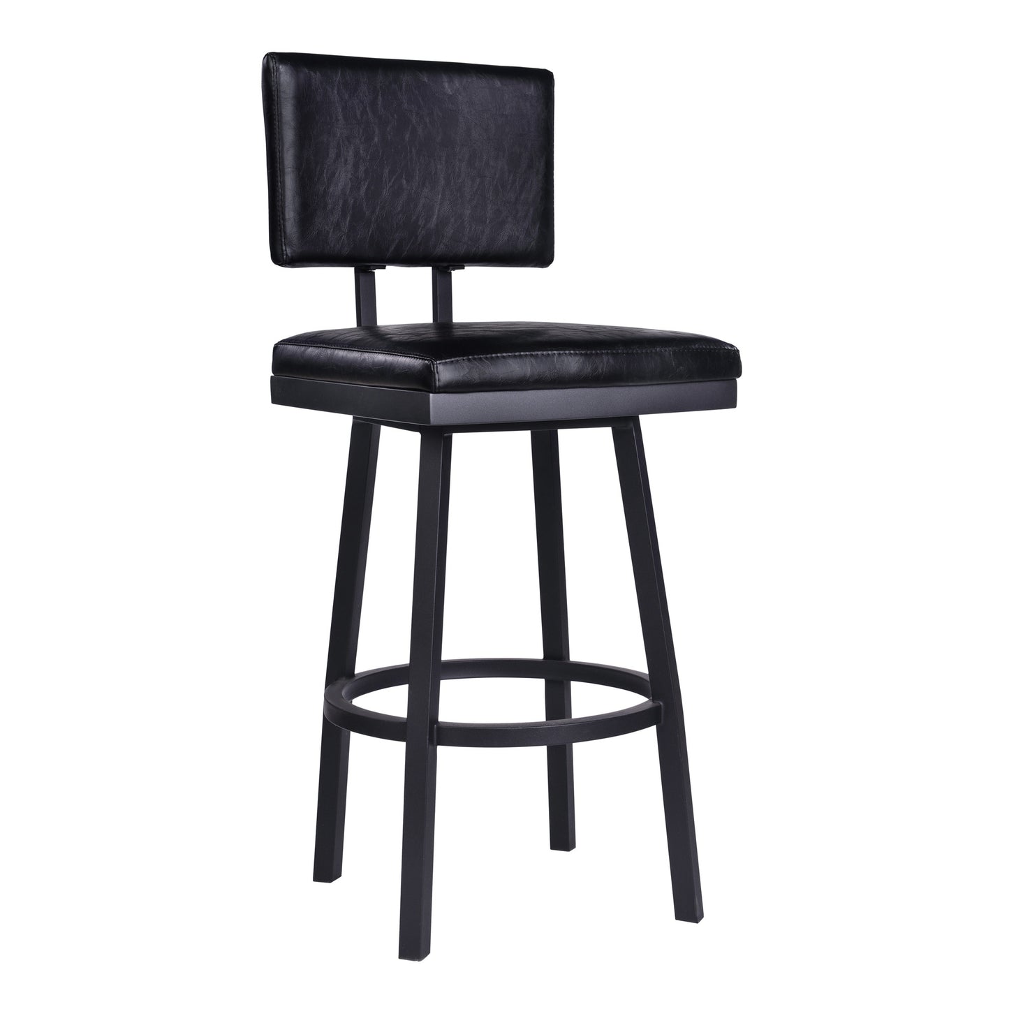 30" Vintage Black on Black Faux Leather Rectangular Swivel Armless Bar Stool By Homeroots | Bar Stools | Modishstore - 2