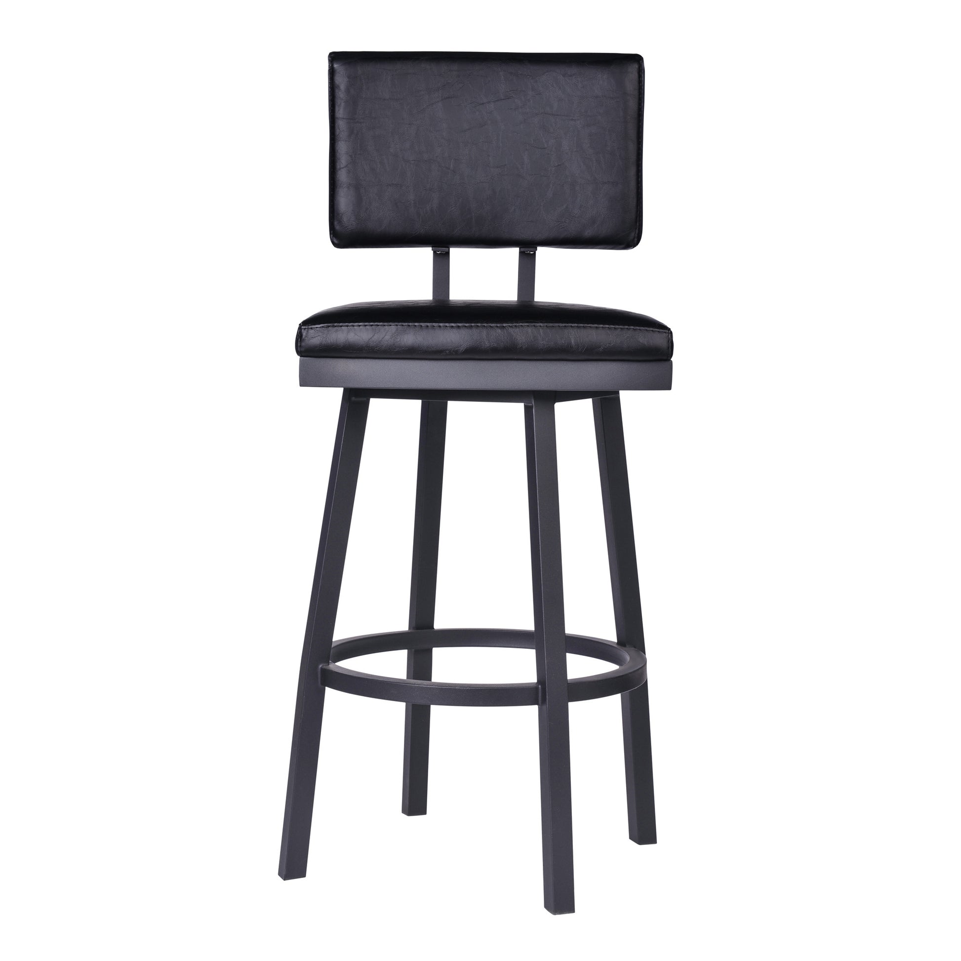 30" Vintage Black on Black Faux Leather Rectangular Swivel Armless Bar Stool By Homeroots | Bar Stools | Modishstore - 3