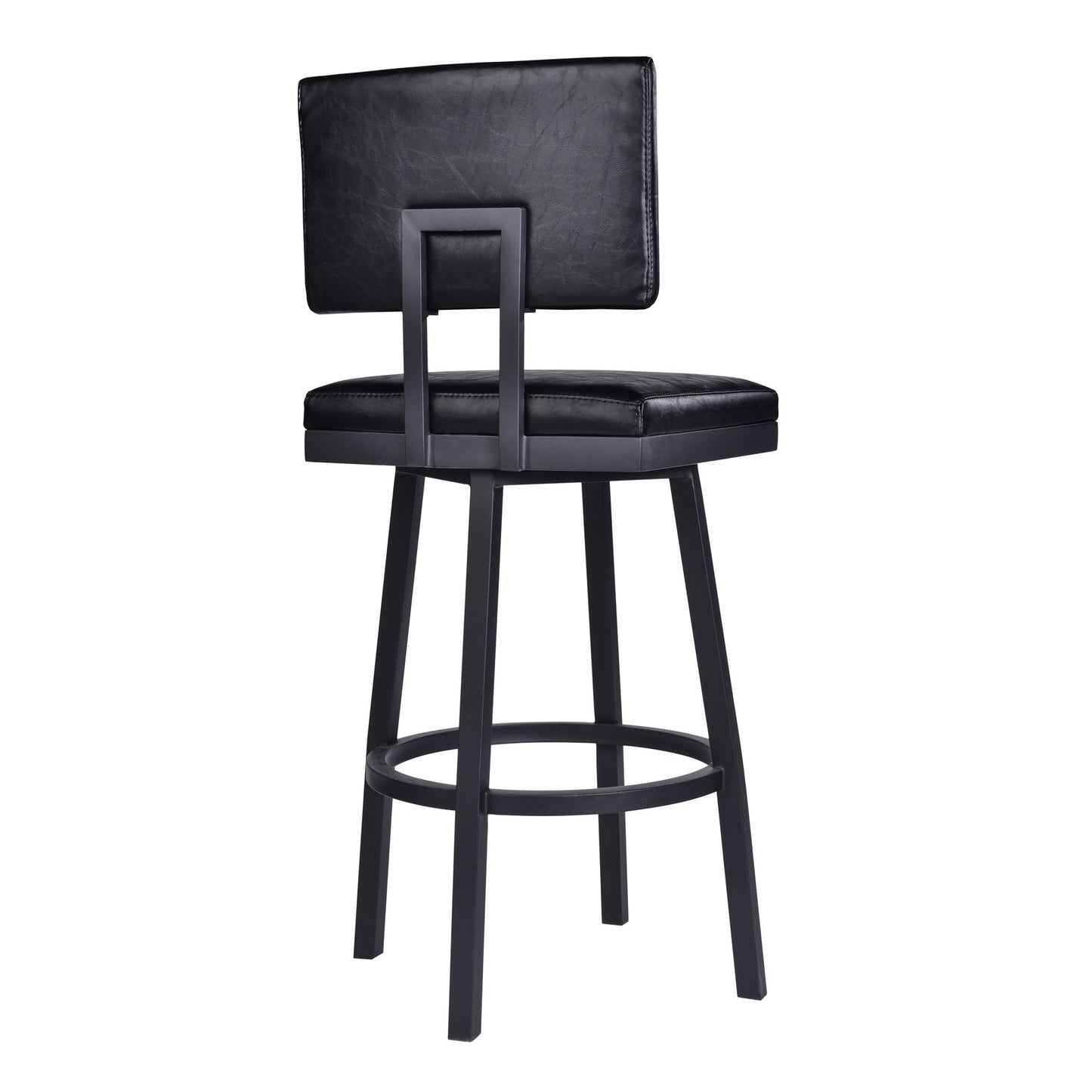 30" Vintage Black on Black Faux Leather Rectangular Swivel Armless Bar Stool By Homeroots | Bar Stools | Modishstore - 4