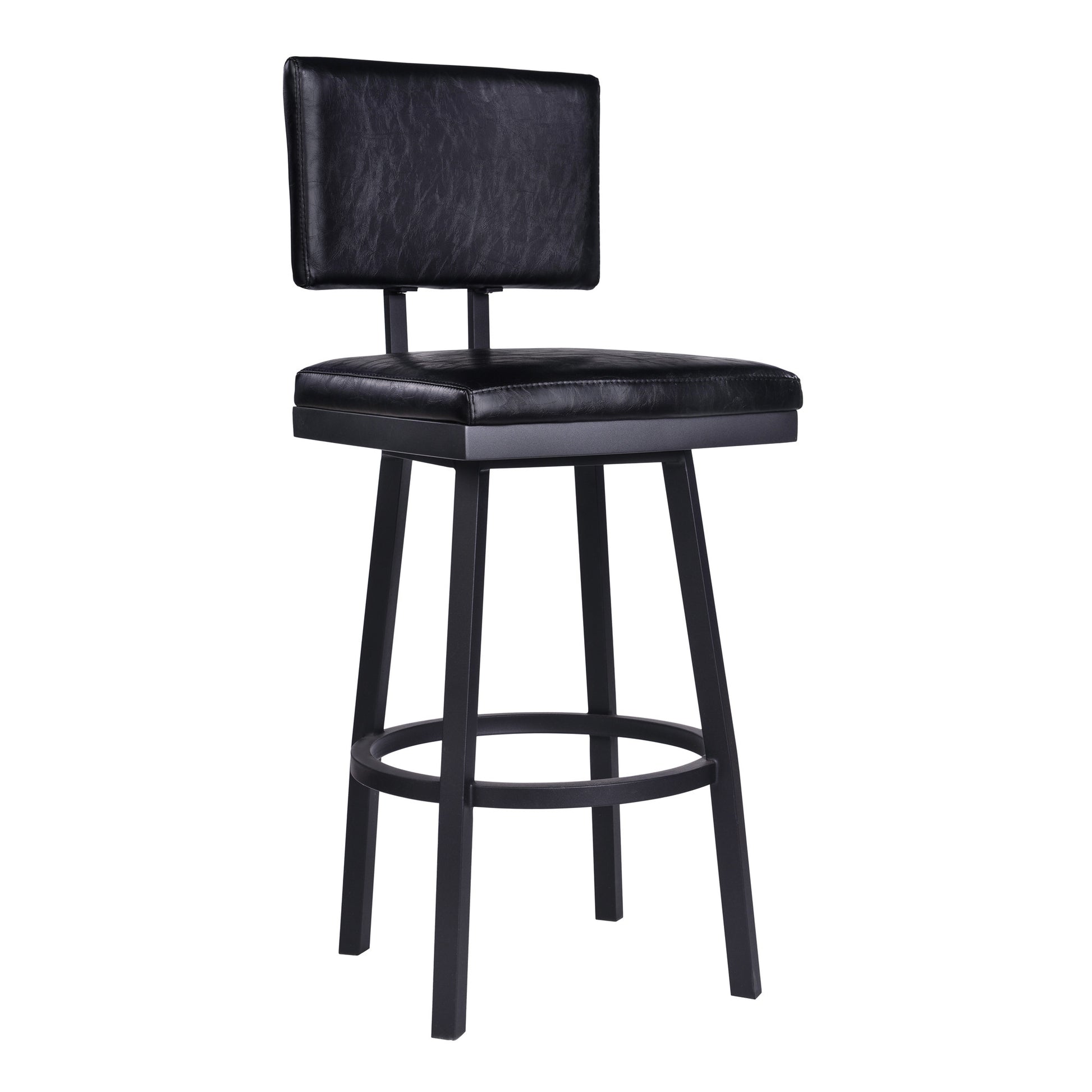 26" Vintage Black on Black Faux Leather Rectangular Swivel Armless Bar Stool By Homeroots | Bar Stools | Modishstore - 2