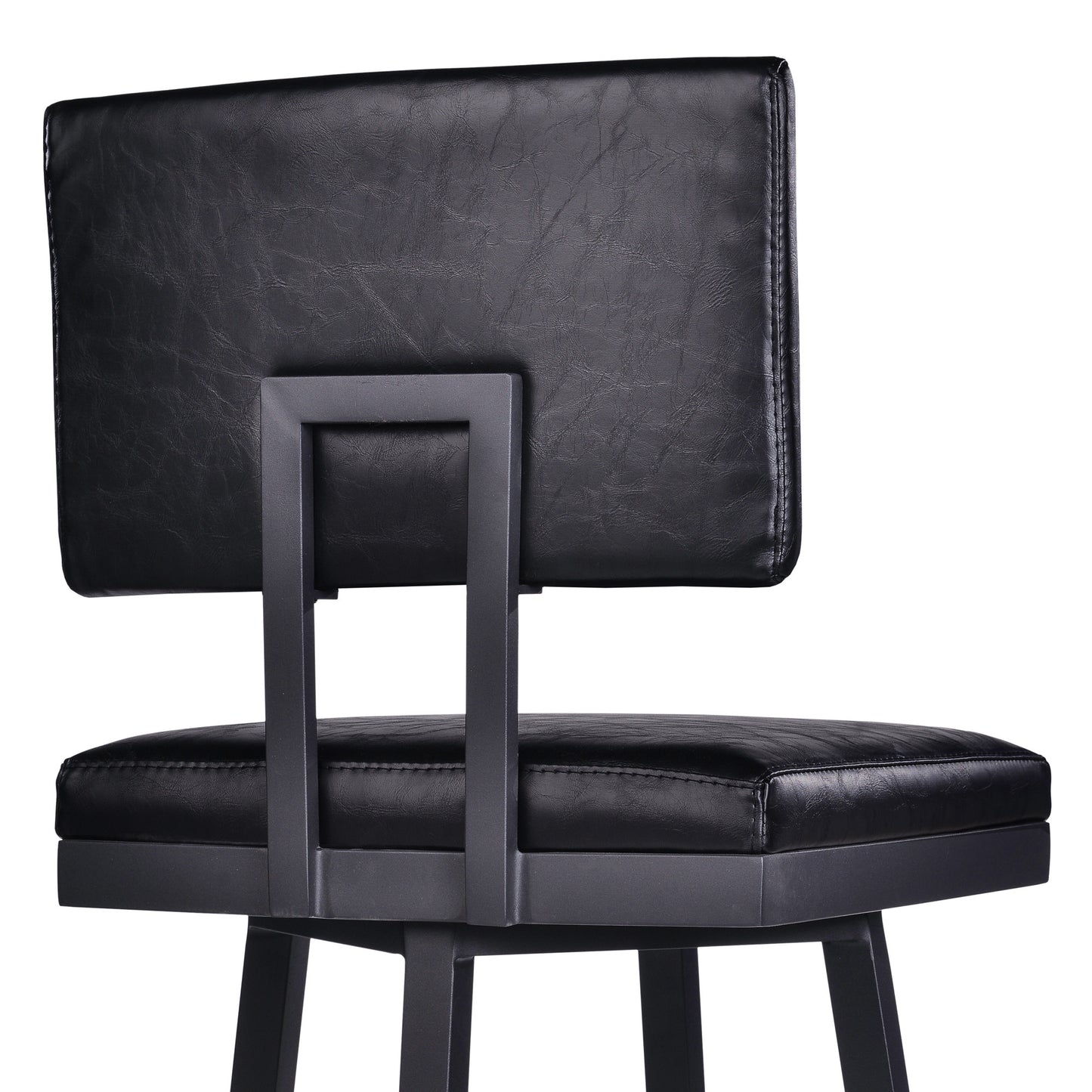 26" Vintage Black on Black Faux Leather Rectangular Swivel Armless Bar Stool By Homeroots | Bar Stools | Modishstore - 6