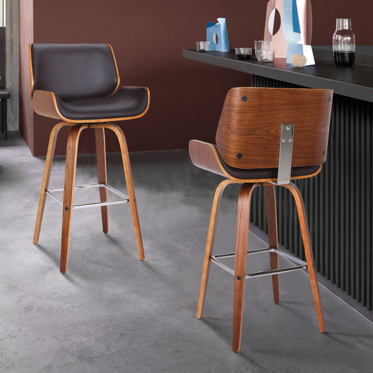 26" Brown Faux Leather Wooden Base Bar Stool By Homeroots | Bar Stools | Modishstore