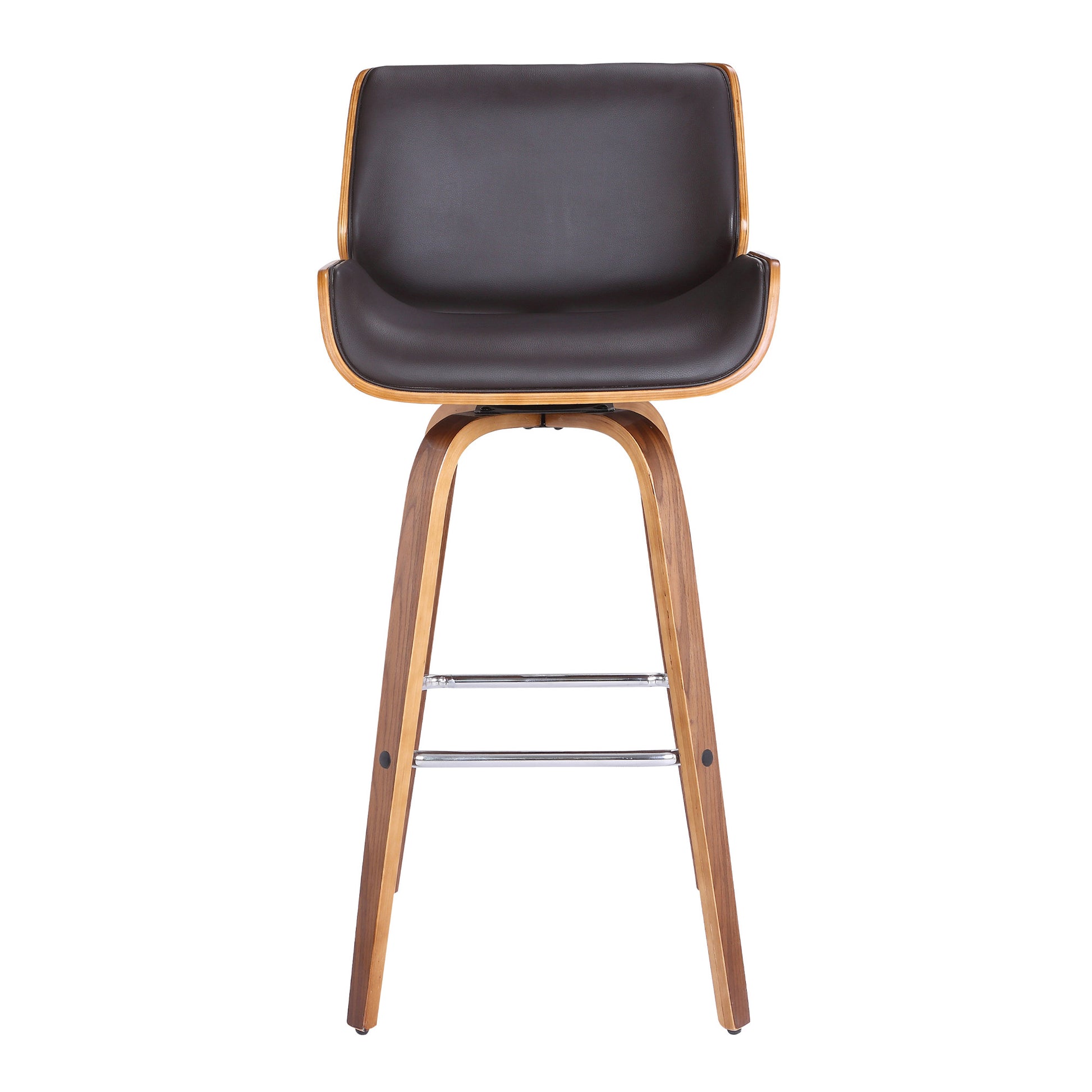 26" Brown Faux Leather Wooden Base Bar Stool By Homeroots | Bar Stools | Modishstore - 3