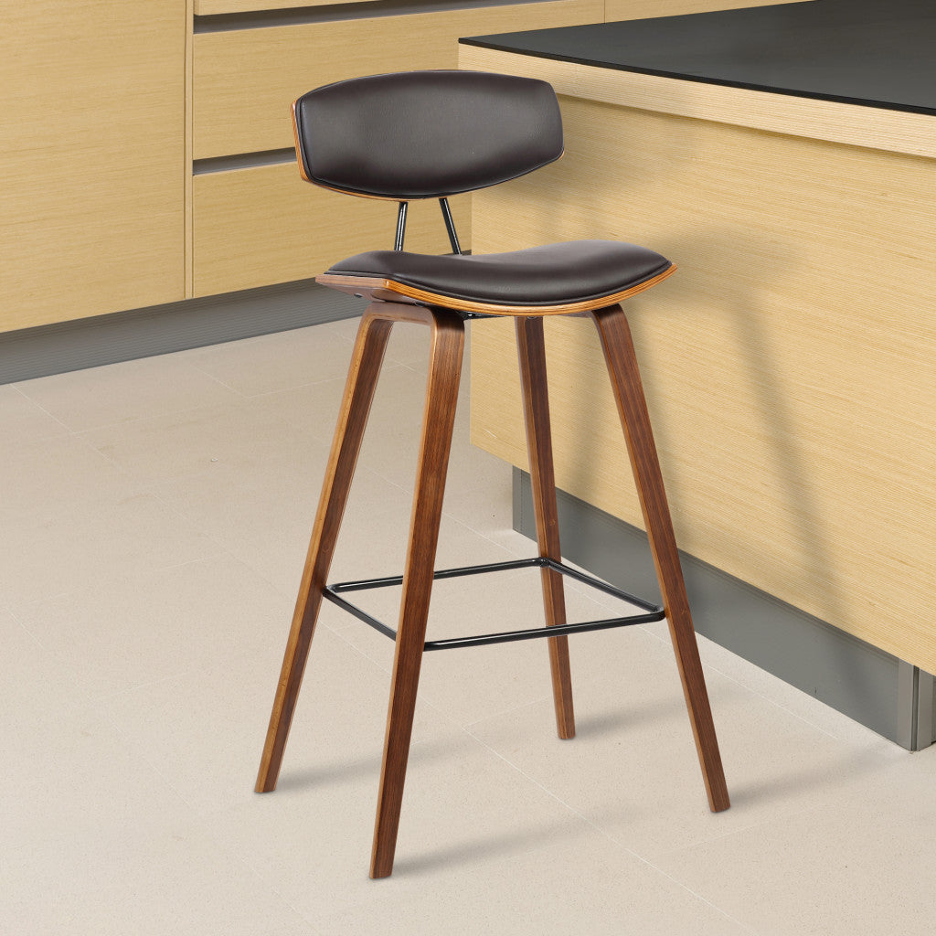 26” Brown Faux Leather Mid Century Modern Bar Stool By Homeroots | Bar Stools | Modishstore