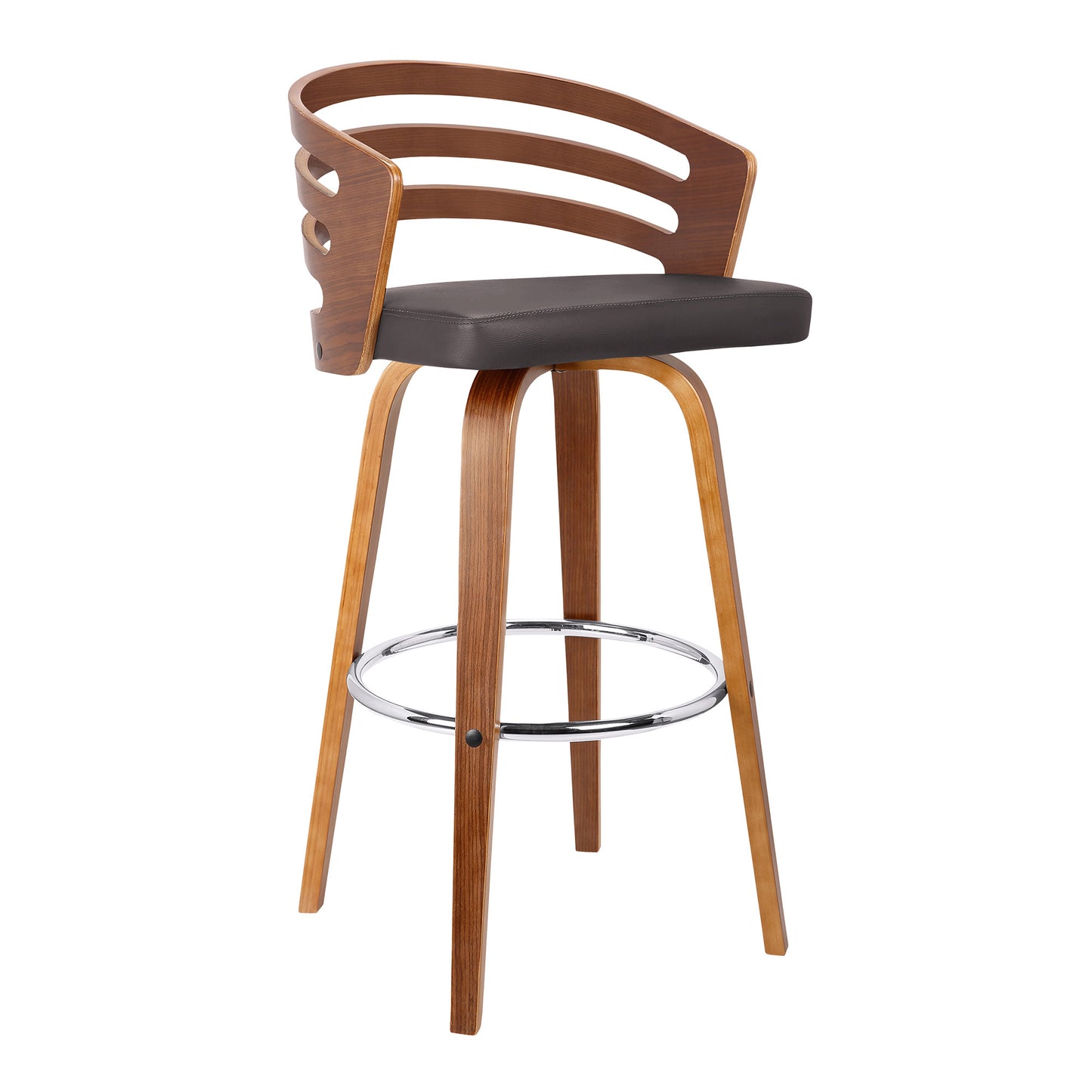 26" Brown Modern Faux Leather Swivel Bar Stool By Homeroots | Bar Stools | Modishstore - 2