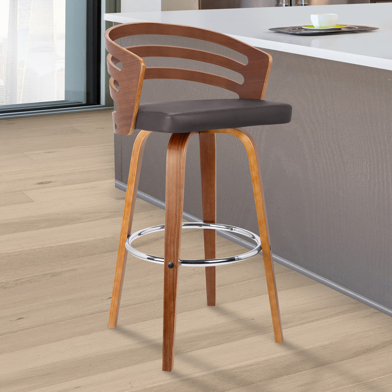 30” Brown Modern Faux Leather Swivel Bar Stool By Homeroots | Bar Stools | Modishstore