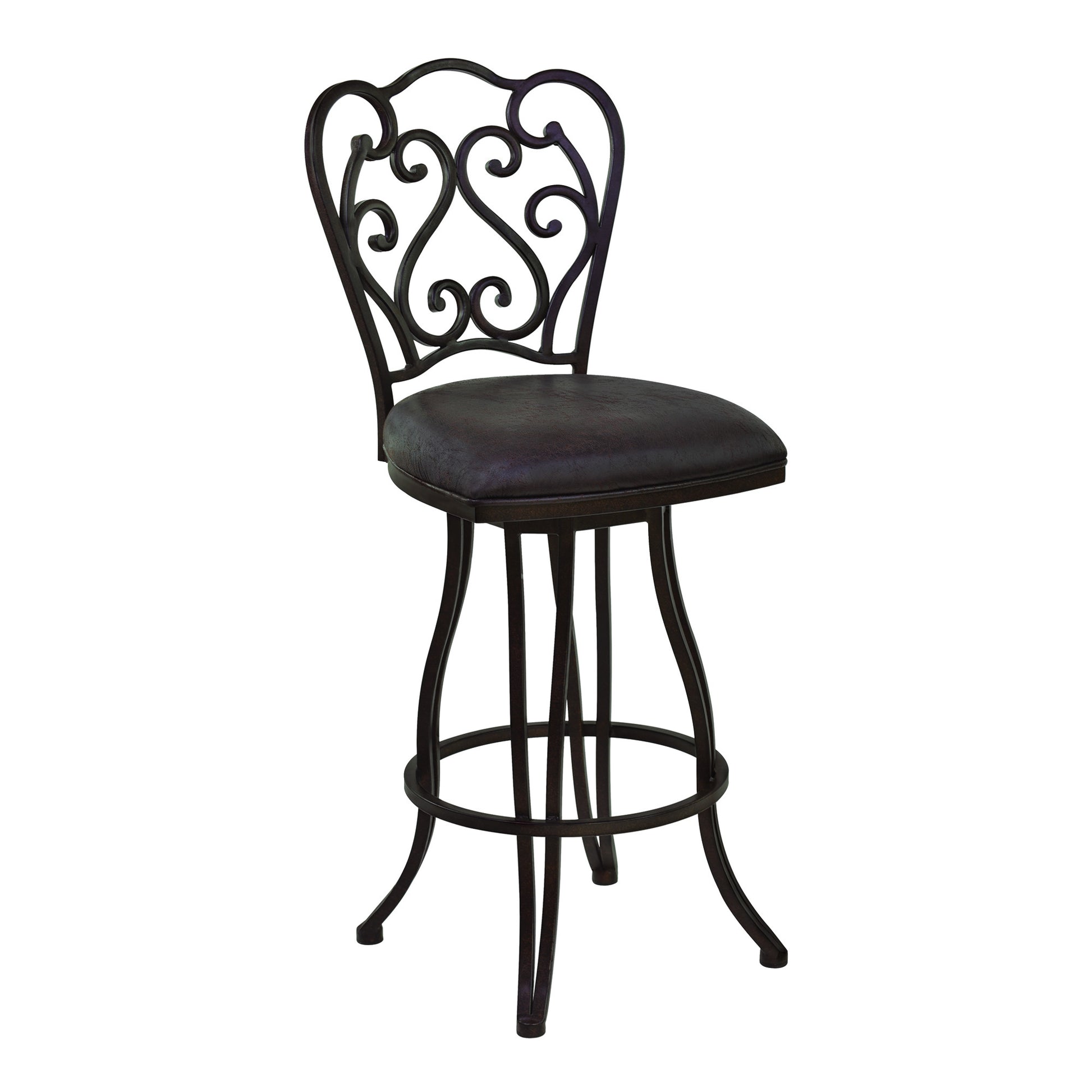 30" Dark Espresso Scroll Back Metal Swivel Bar Stool By Homeroots | Bar Stools | Modishstore - 2