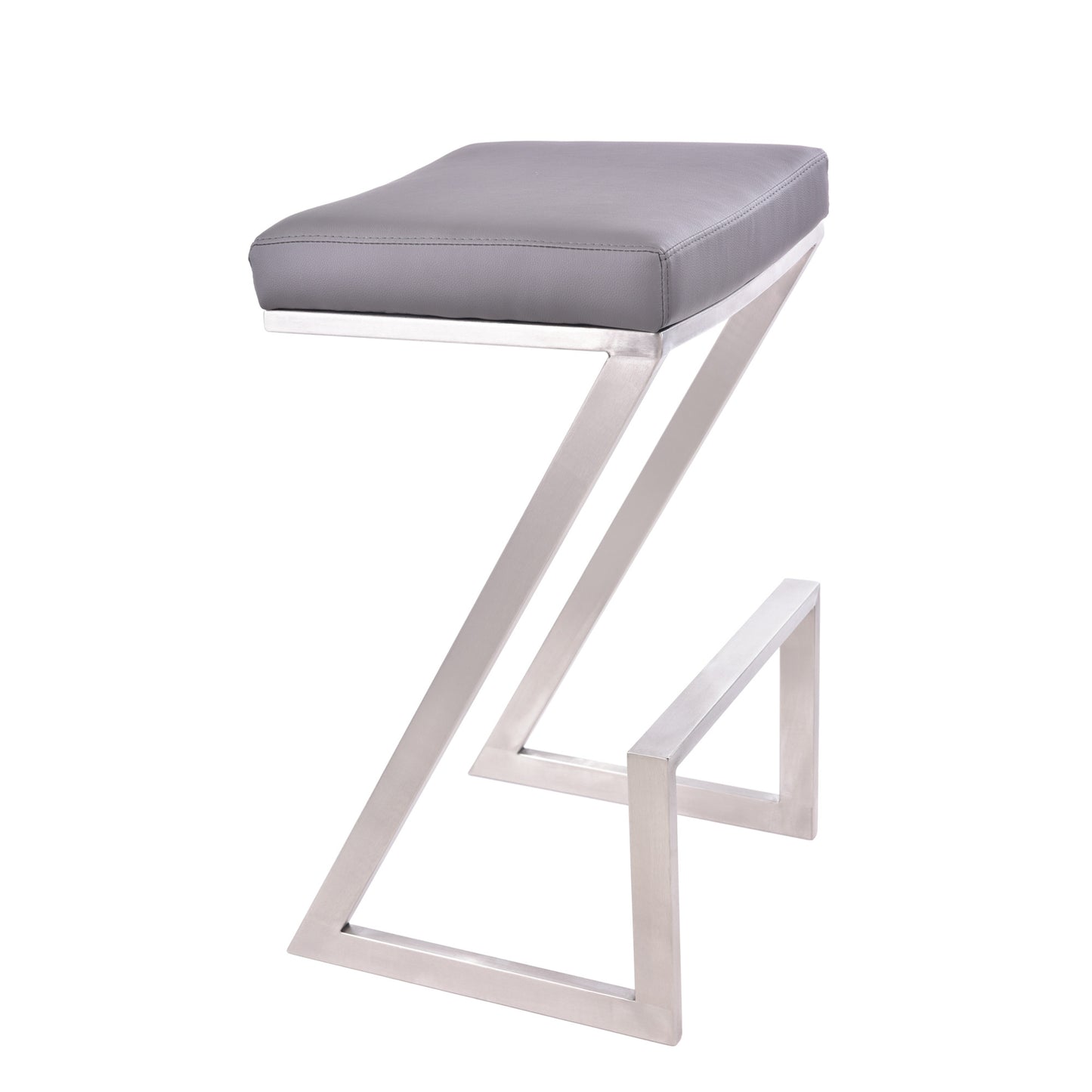 26" Contempo Grey Faux Leather and Stainless Backless Bar Stool By Homeroots | Bar Stools | Modishstore - 2