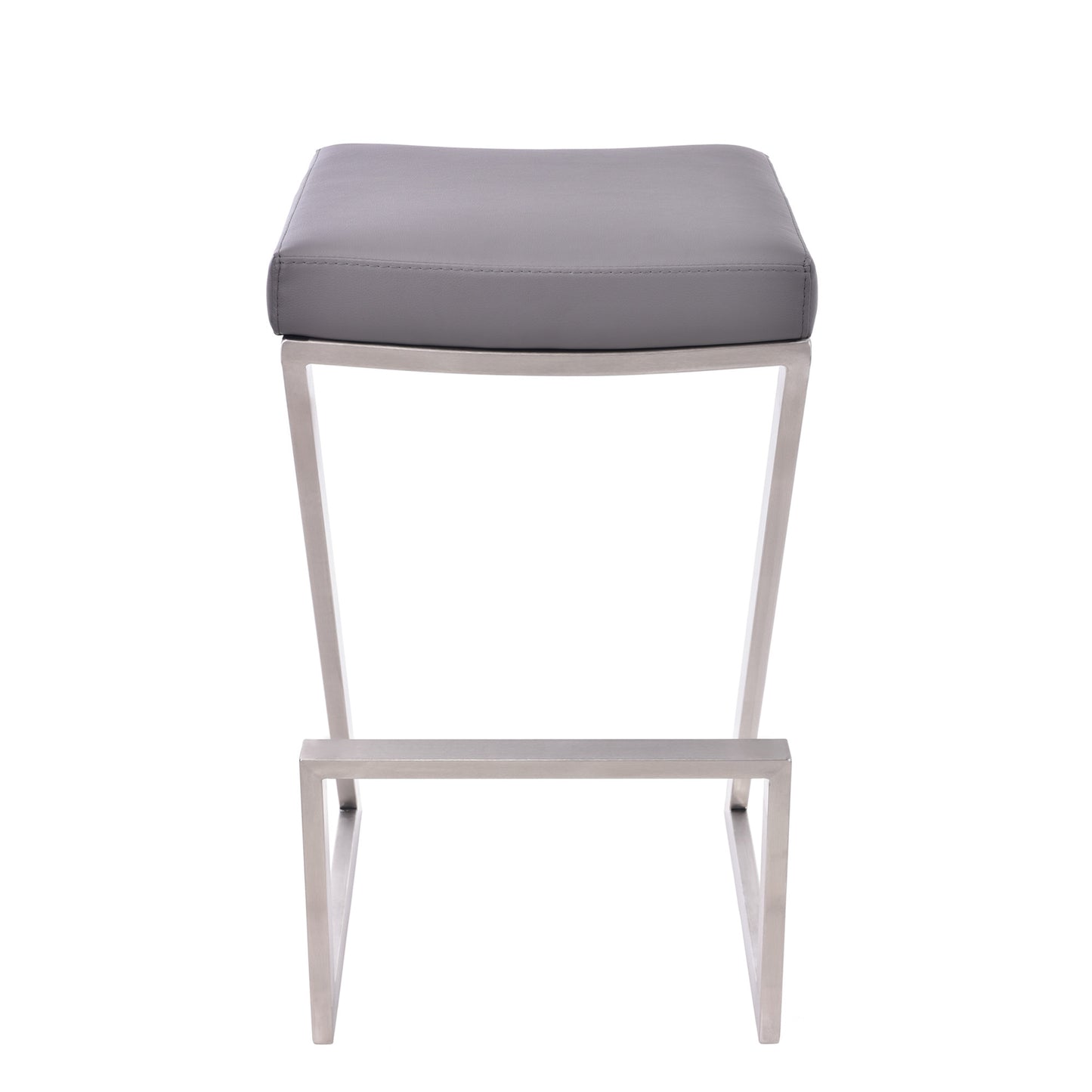 26" Contempo Grey Faux Leather and Stainless Backless Bar Stool By Homeroots | Bar Stools | Modishstore - 3