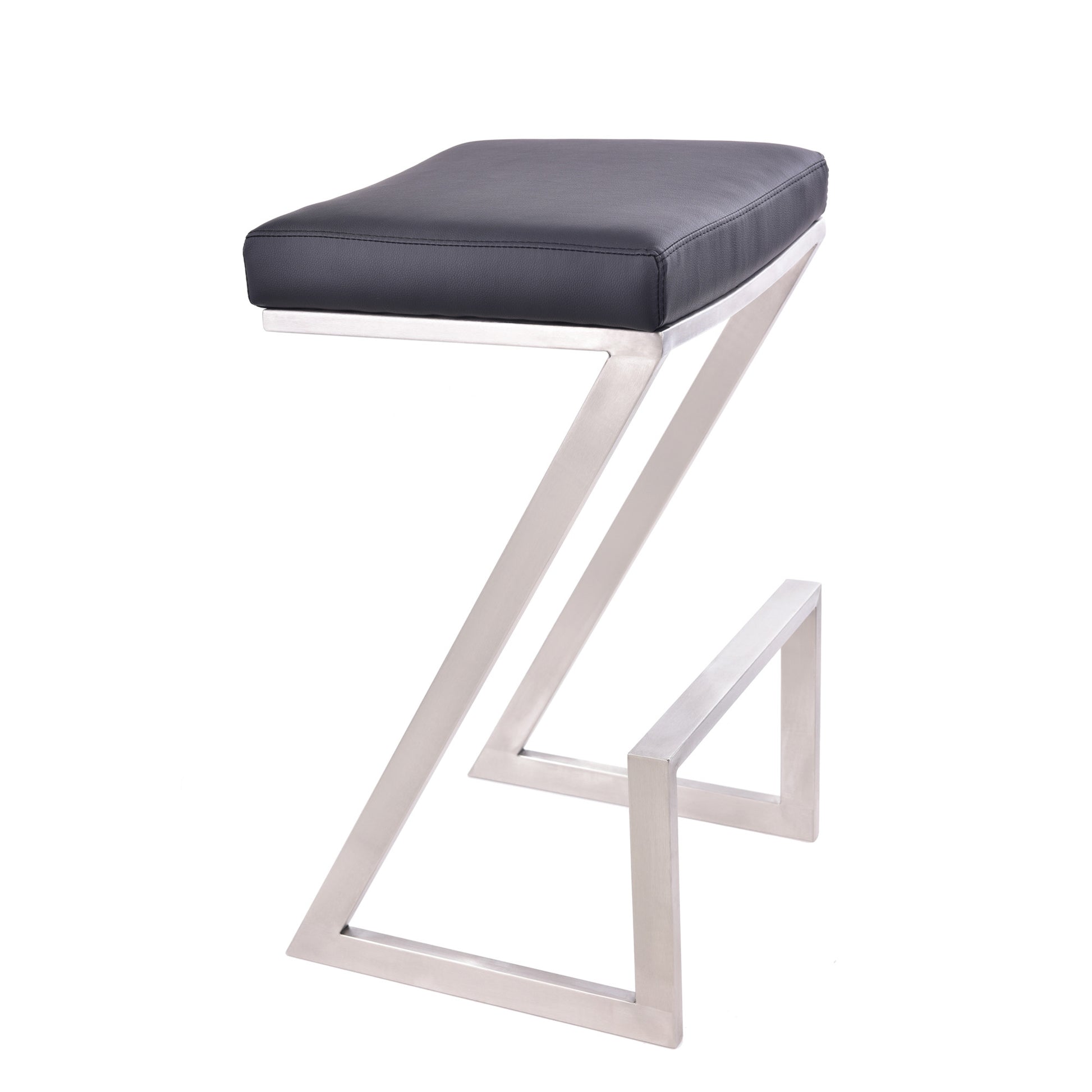 26" Contempo Black Faux Leather and Stainless Backless Bar Stool By Homeroots | Bar Stools | Modishstore - 2