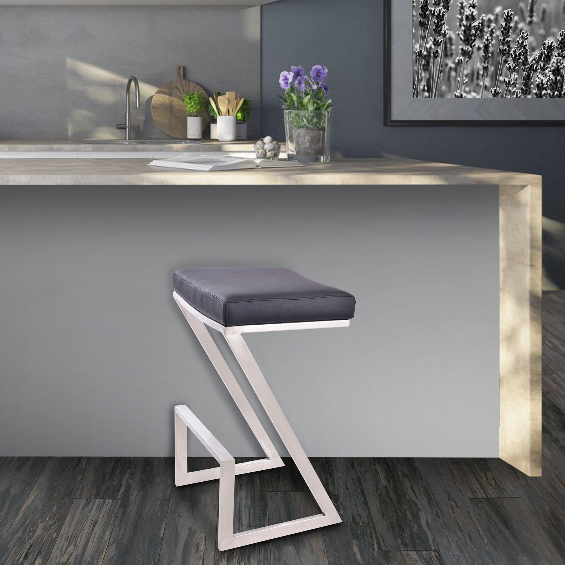 26" Contempo Black Faux Leather and Stainless Backless Bar Stool By Homeroots | Bar Stools | Modishstore