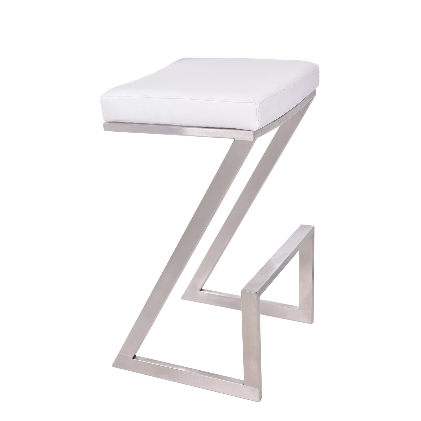 26" Contempo White Faux Leather and Stainless Backless Bar Stool By Homeroots | Bar Stools | Modishstore - 2