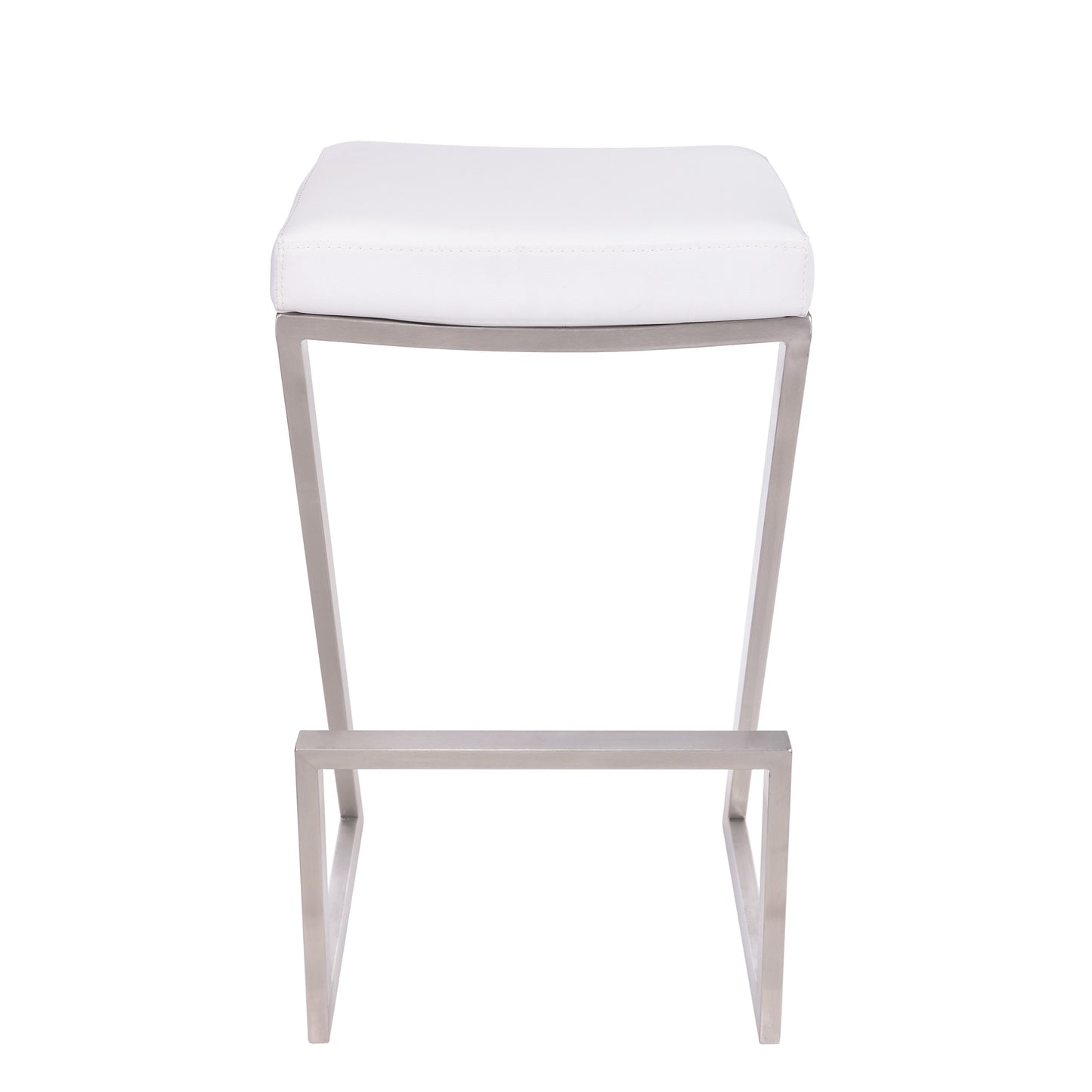 26" Contempo White Faux Leather and Stainless Backless Bar Stool By Homeroots | Bar Stools | Modishstore - 3