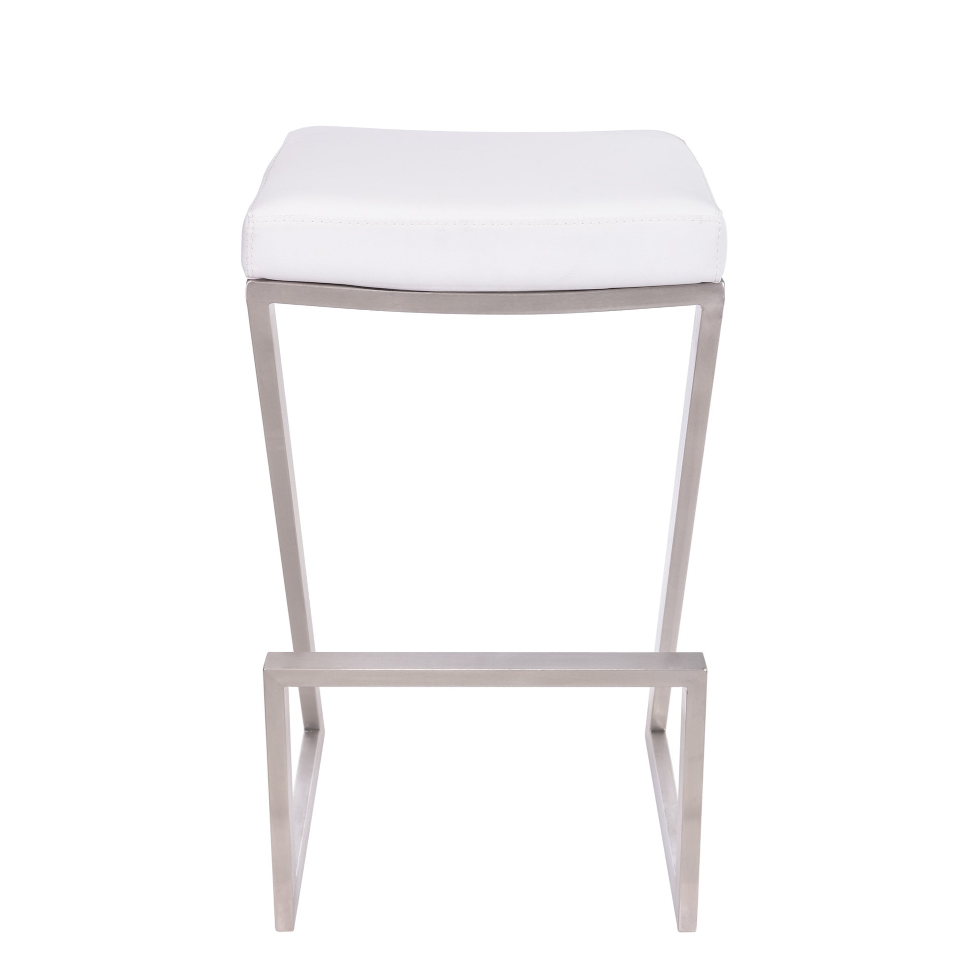 26" Contempo White Faux Leather and Stainless Backless Bar Stool By Homeroots | Bar Stools | Modishstore - 3