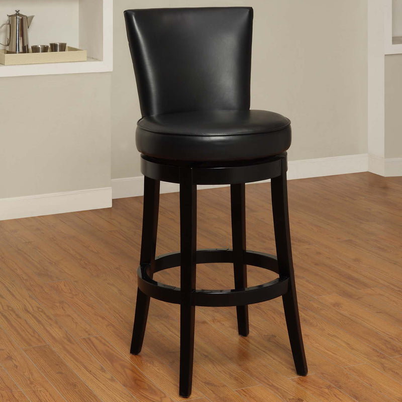 26" Black Faux Leather Round Seat Black Wood Swivel Armless Bar Stool By Homeroots | Bar Stools | Modishstore