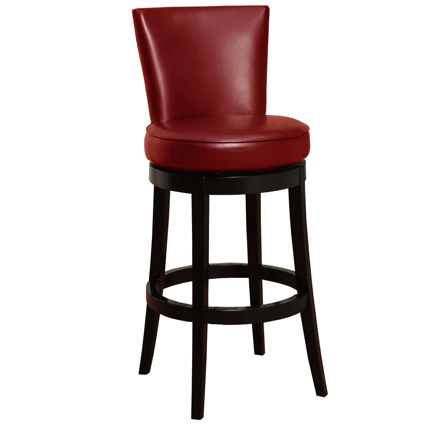 26" Red Faux Leather Round Seat Black Wood Swivel Armless Bar Stool By Homeroots | Bar Stools | Modishstore - 2