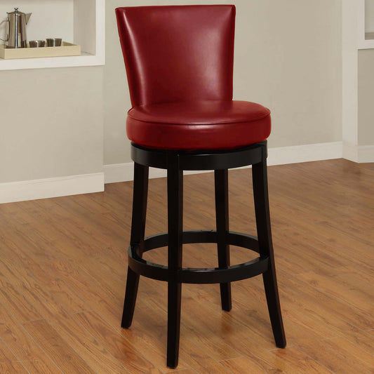 26" Red Faux Leather Round Seat Black Wood Swivel Armless Bar Stool By Homeroots | Bar Stools | Modishstore