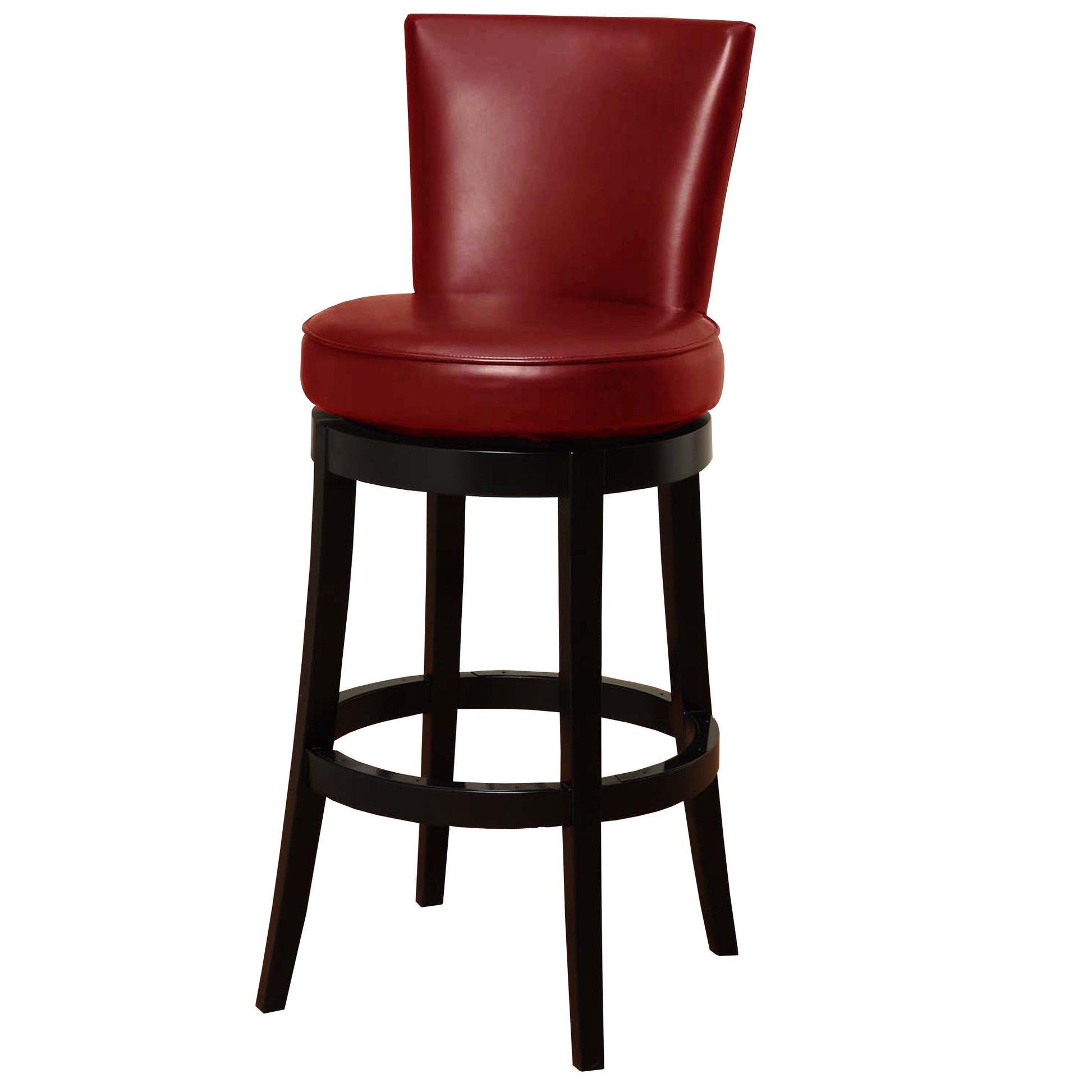 26" Red Faux Leather Round Seat Black Wood Swivel Armless Bar Stool By Homeroots | Bar Stools | Modishstore - 4