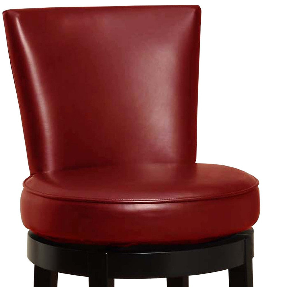 26" Red Faux Leather Round Seat Black Wood Swivel Armless Bar Stool By Homeroots | Bar Stools | Modishstore - 5