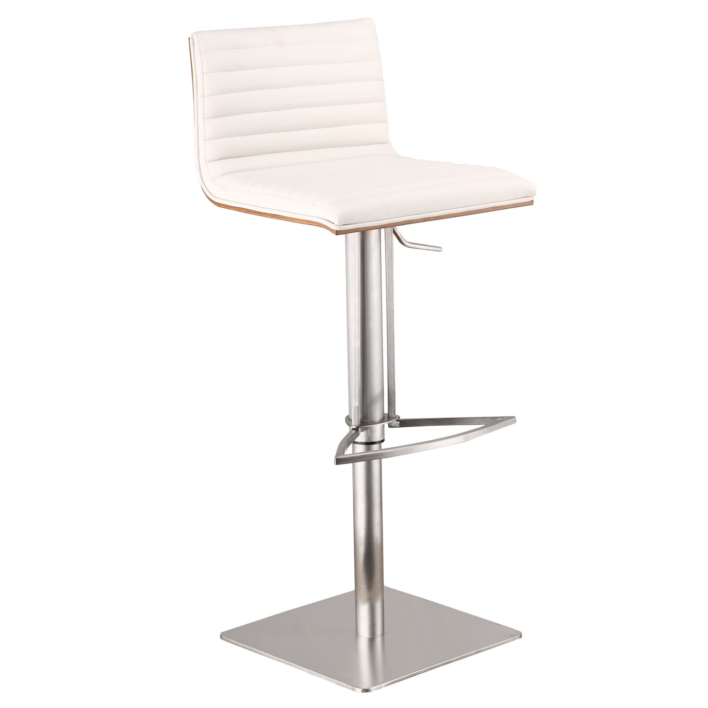 White Faux Leather Armless Swivel Bar Stool with Brushed Stainless Steel Base By Homeroots | Bar Stools | Modishstore