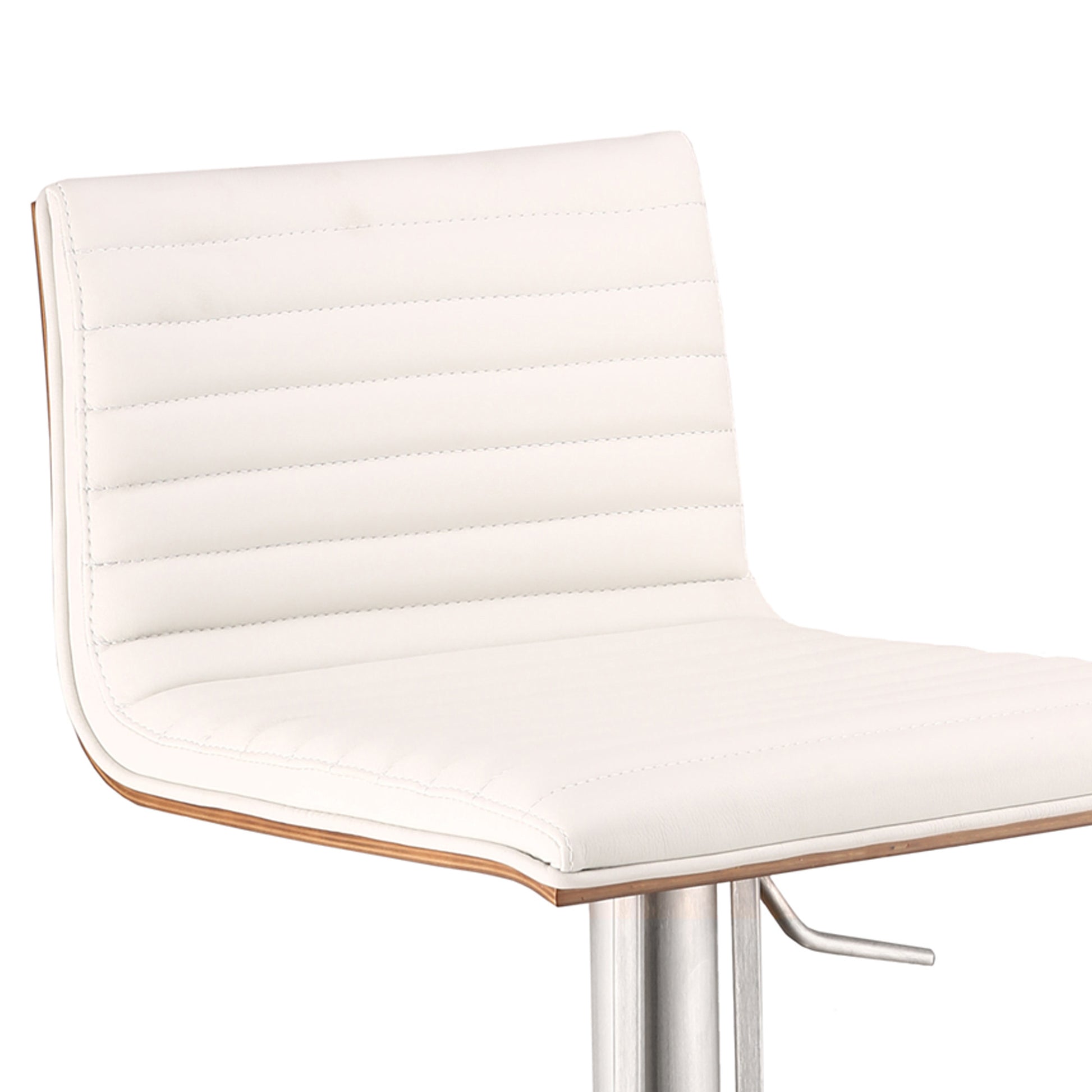 White Faux Leather Armless Swivel Bar Stool with Brushed Stainless Steel Base By Homeroots | Bar Stools | Modishstore - 3