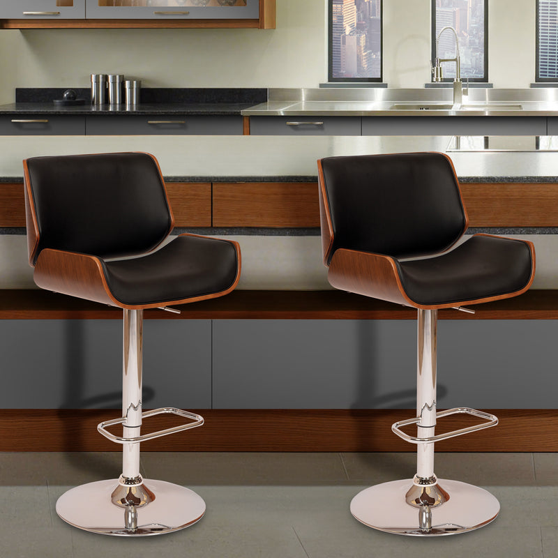 Black Upholstered Chrome Base Adjustable Bar Stool By Homeroots | Bar Stools | Modishstore