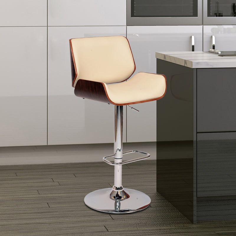 Cream Upholstered Chrome Base Adjustable Bar Stool By Homeroots | Bar Stools | Modishstore