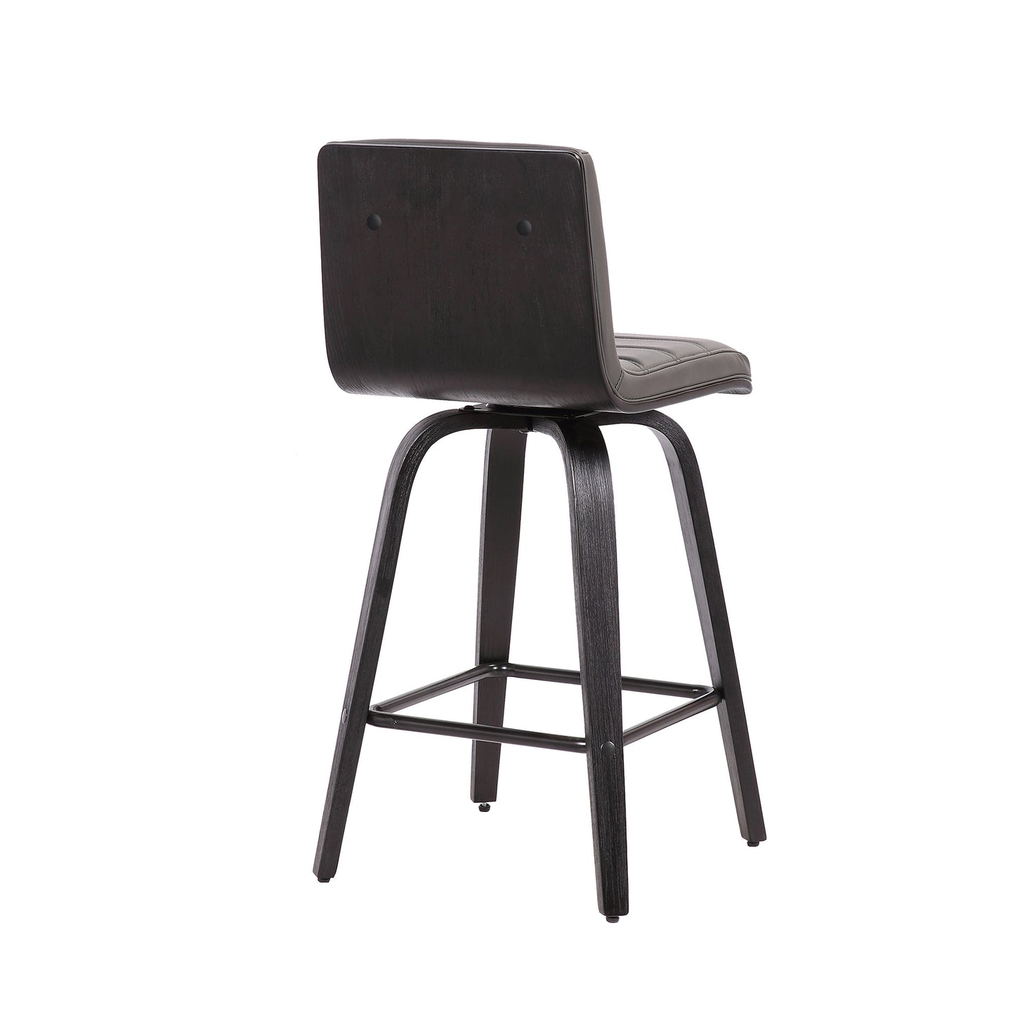 26” Gray Faux Leather Black Wooden Swivel Bar Stool By Homeroots | Bar Stools | Modishstore - 5