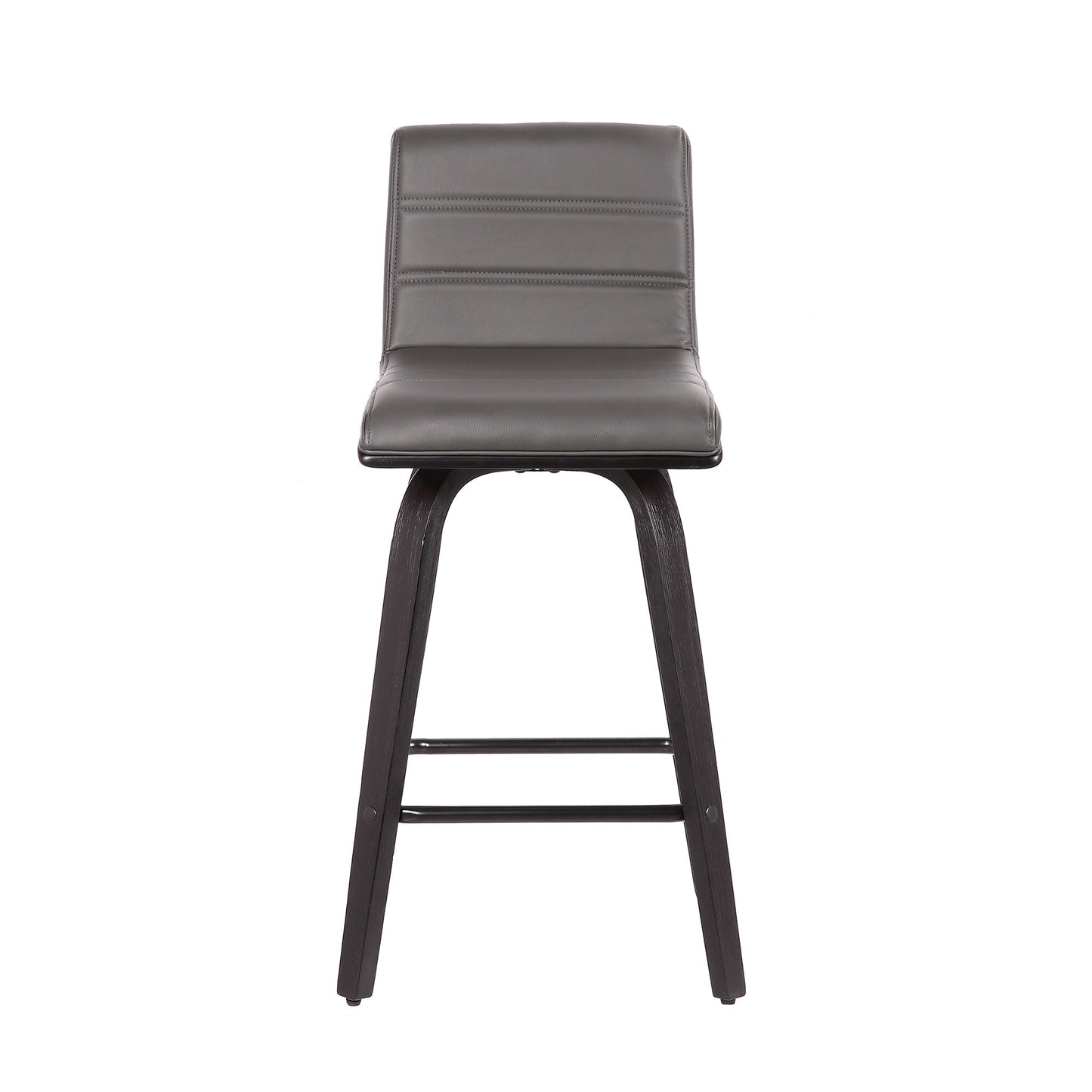 26” Gray Faux Leather Black Wooden Swivel Bar Stool By Homeroots | Bar Stools | Modishstore - 6