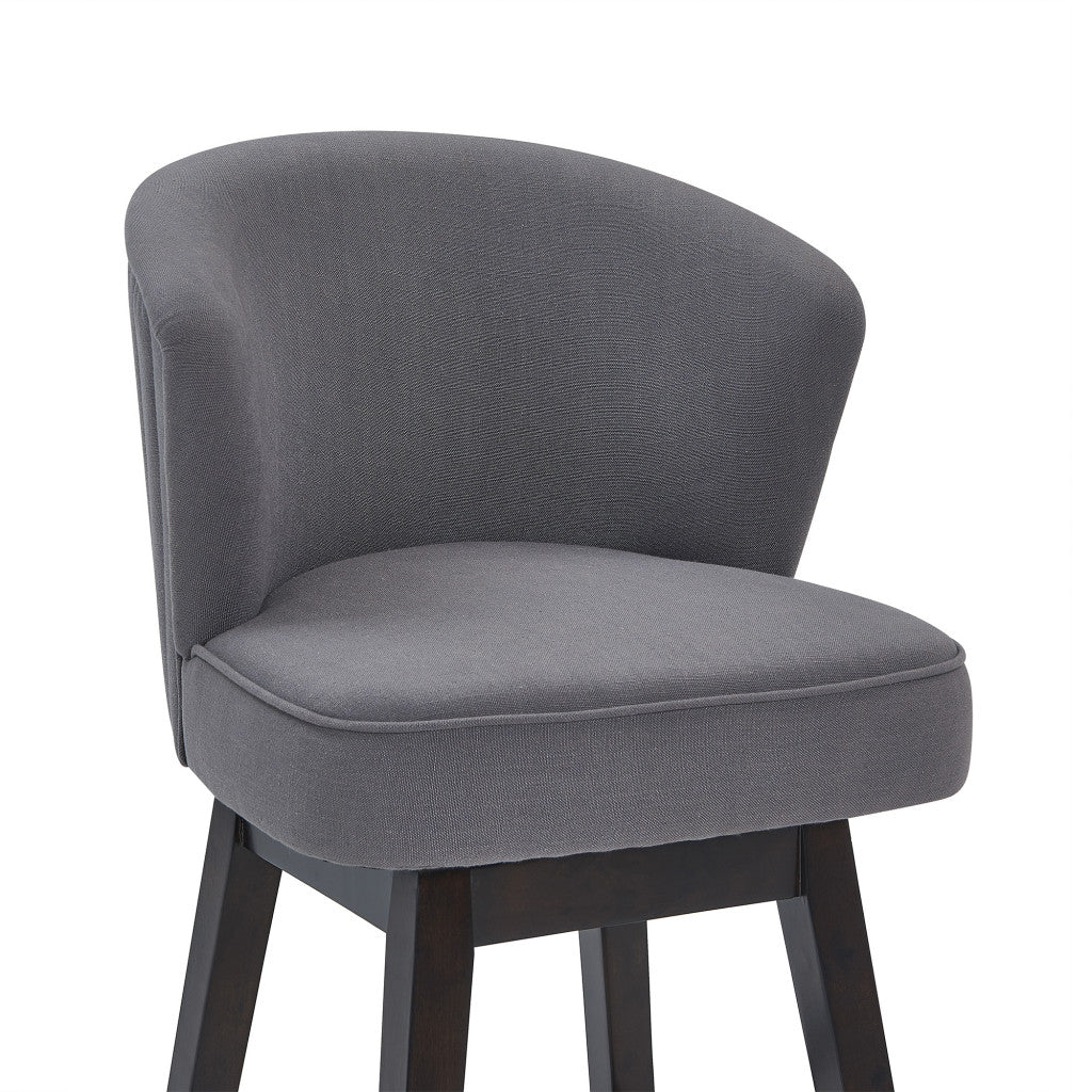 30" Grey Espresso Wood Fabric Swivel Bar Stool By Homeroots | Bar Stools | Modishstore - 5