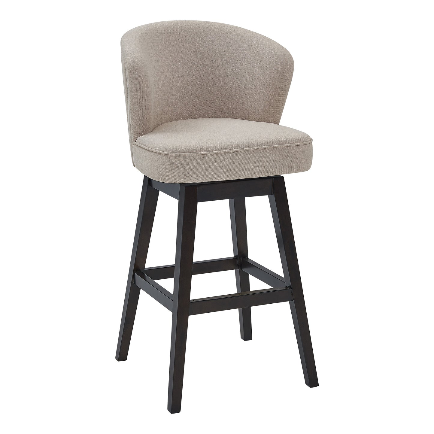 30" Tan Espresso Wood Fabric Swivel Bar Stool By Homeroots | Bar Stools | Modishstore - 2