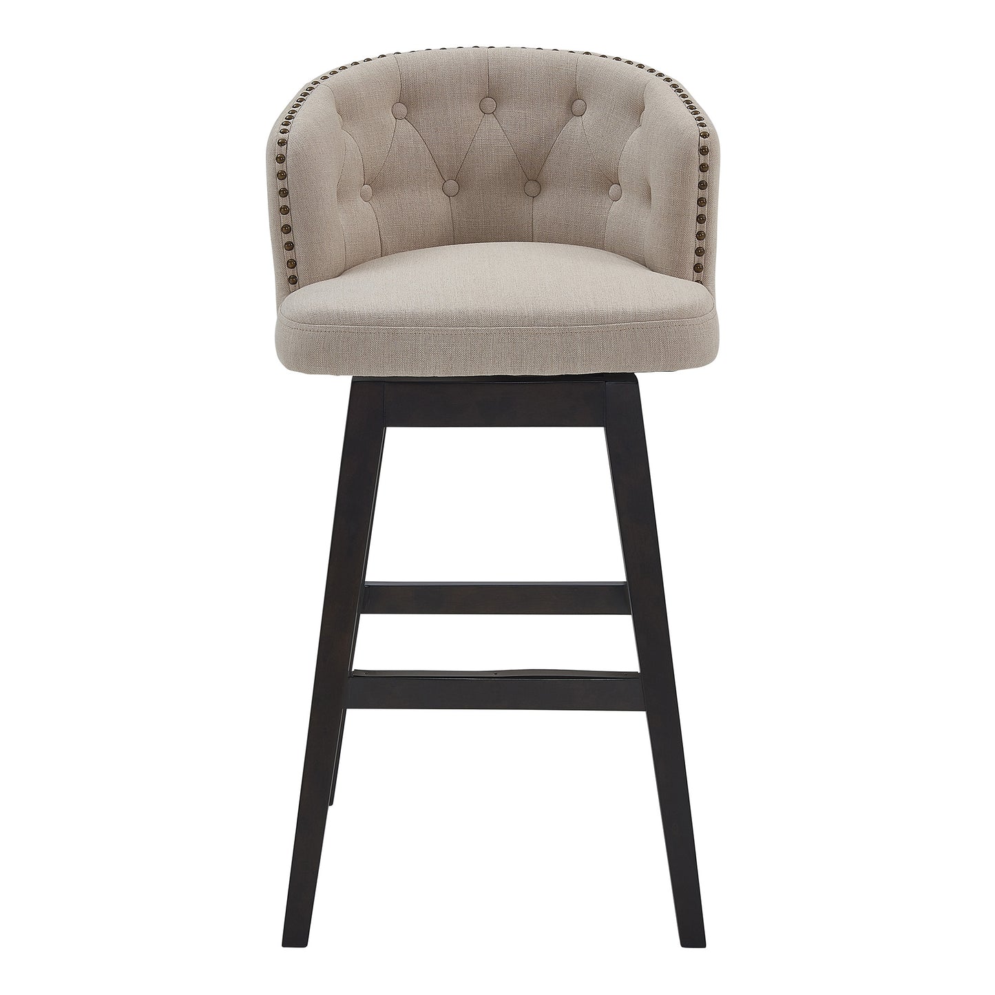 26" Tan Tufted Fabric and Dark Espresso Wood Swivel Bar Stool By Homeroots | Bar Stools | Modishstore - 3