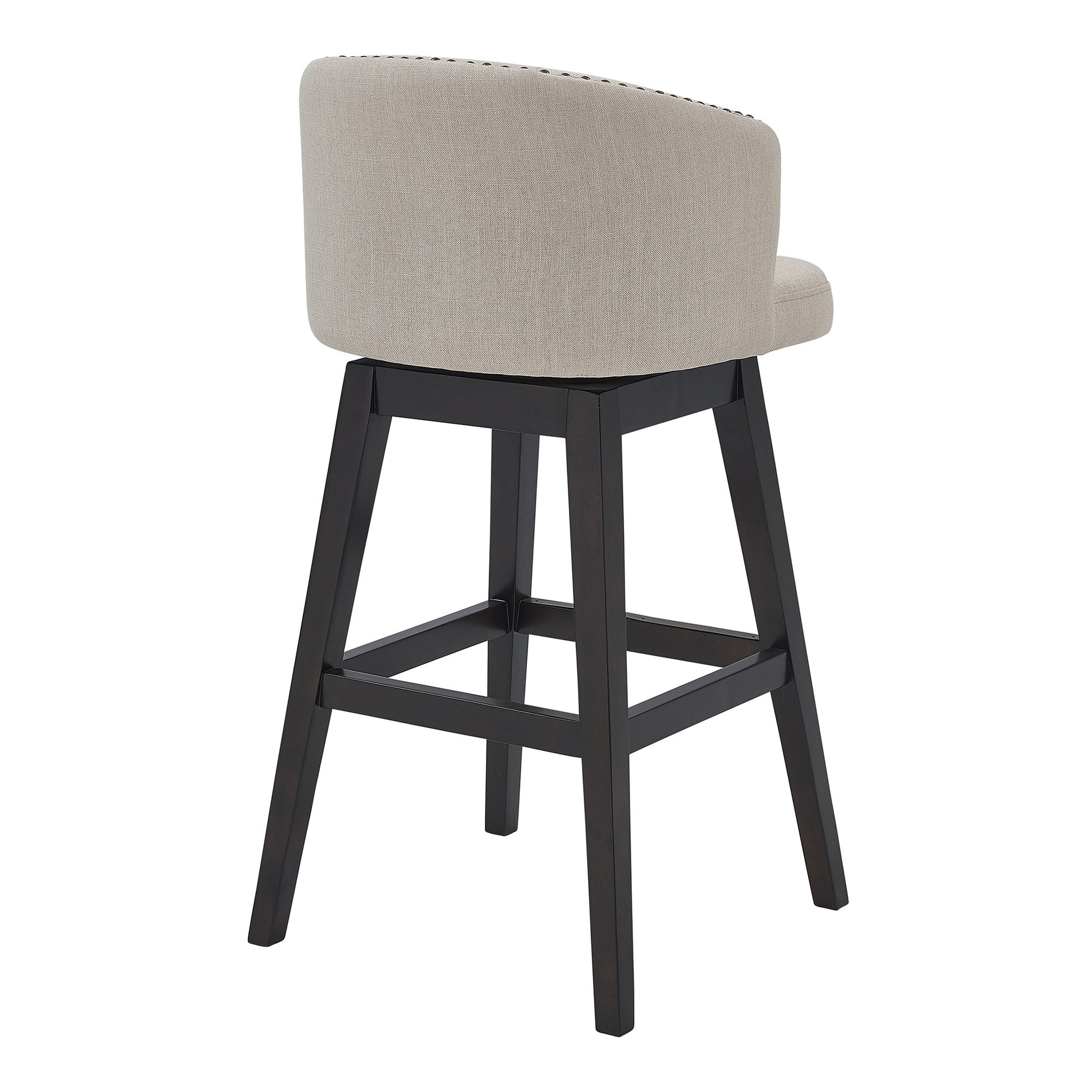 26" Tan Tufted Fabric and Dark Espresso Wood Swivel Bar Stool By Homeroots | Bar Stools | Modishstore - 4