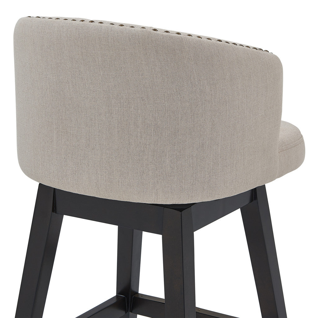 26" Tan Tufted Fabric and Dark Espresso Wood Swivel Bar Stool By Homeroots | Bar Stools | Modishstore - 6