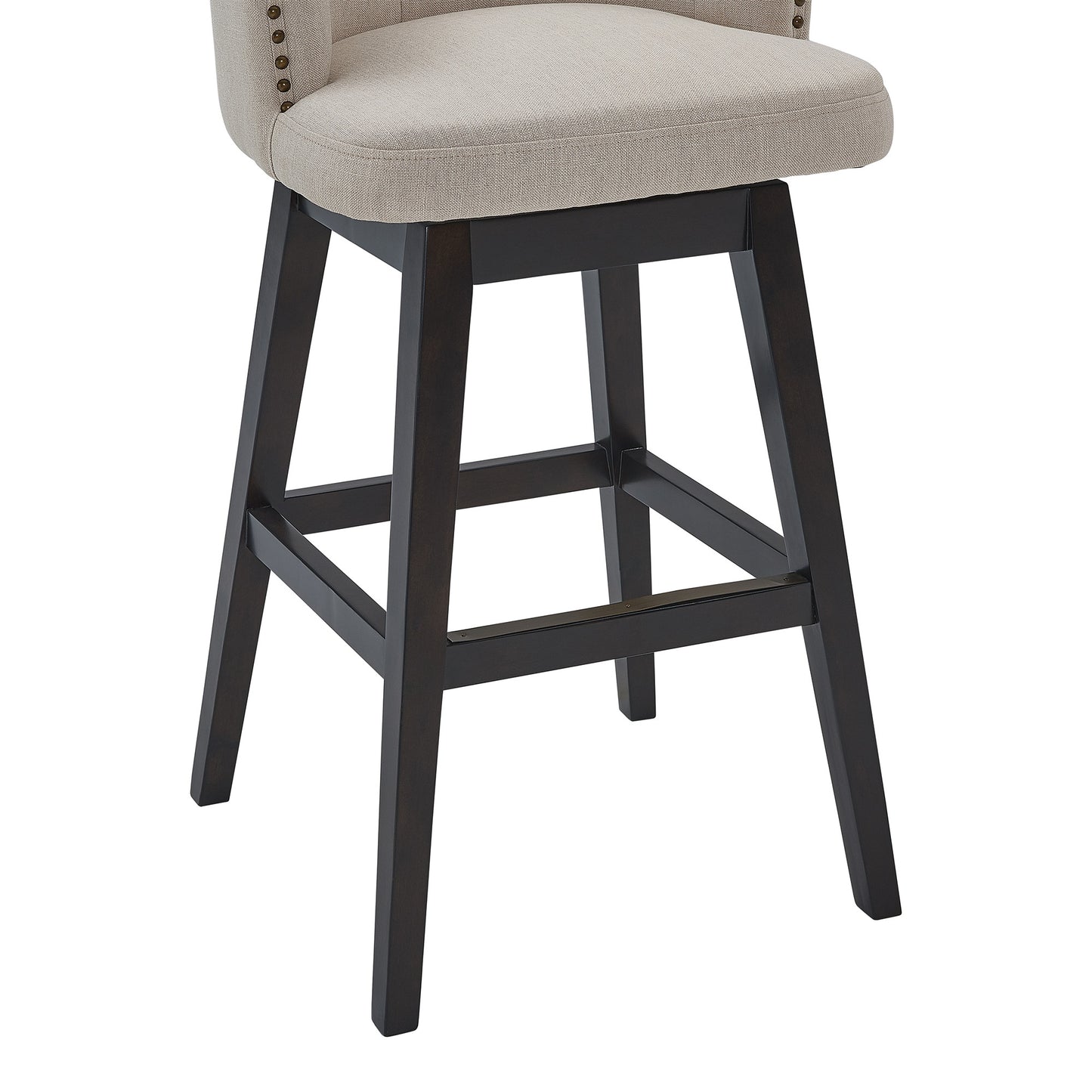 26" Tan Tufted Fabric and Dark Espresso Wood Swivel Bar Stool By Homeroots | Bar Stools | Modishstore - 7