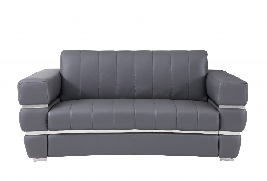 75" Gray And Silver Italian Leather Love Seat By Homeroots | Loveseats | Modishstore