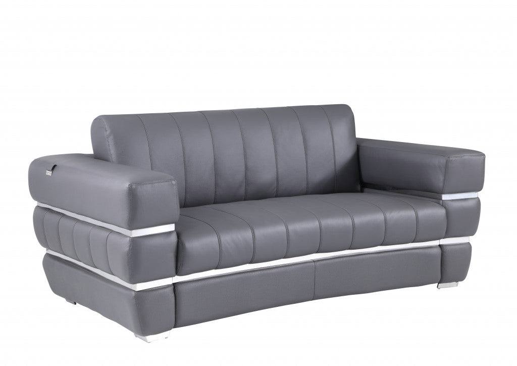 75" Gray And Silver Italian Leather Love Seat By Homeroots | Loveseats | Modishstore - 3