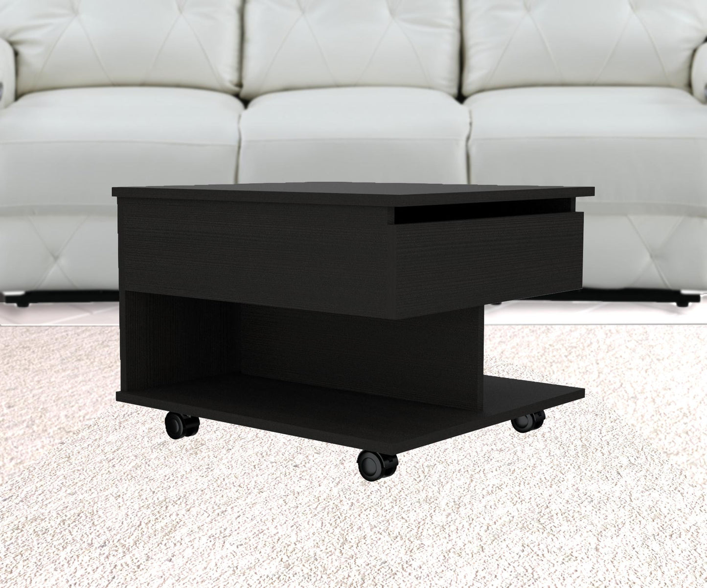 22" Black Manufactured Wood Rectangular Lift Top Coffee Table With Drawer By Homeroots | Coffee Tables | Modishstore - 5