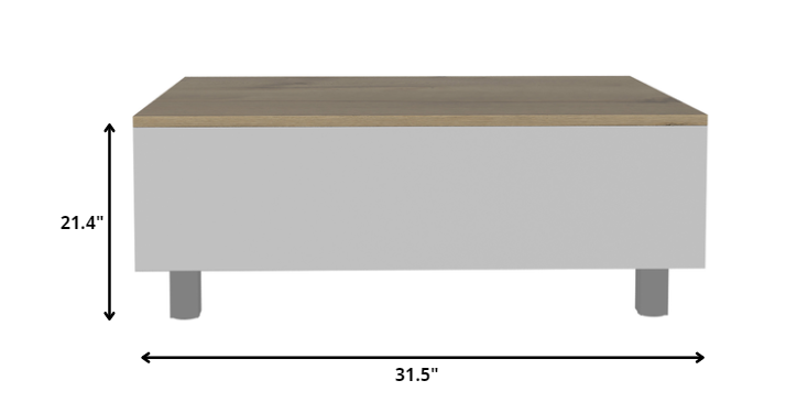 32" White And Light Oak Manufactured Wood Rectangular Lift Top Coffee Table With Drawer And Shelf By Homeroots | Coffee Tables | Modishstore - 4